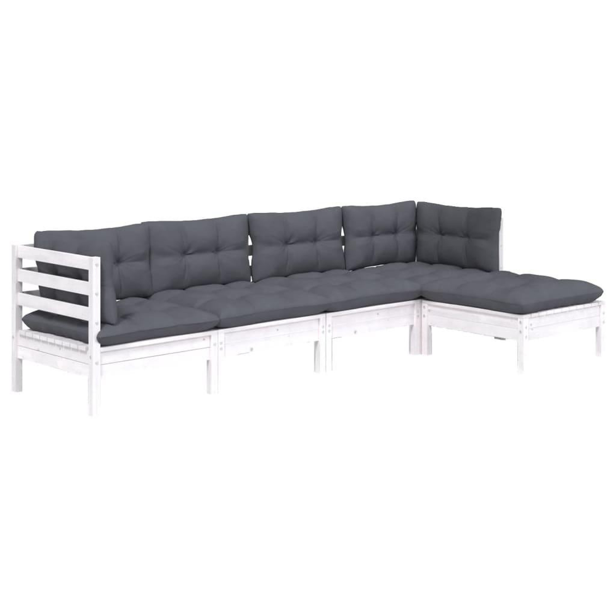 Voir la diapositive 3 : VIDAXL Salon de jardin 5 pcs avec coussins blanc bois de pin