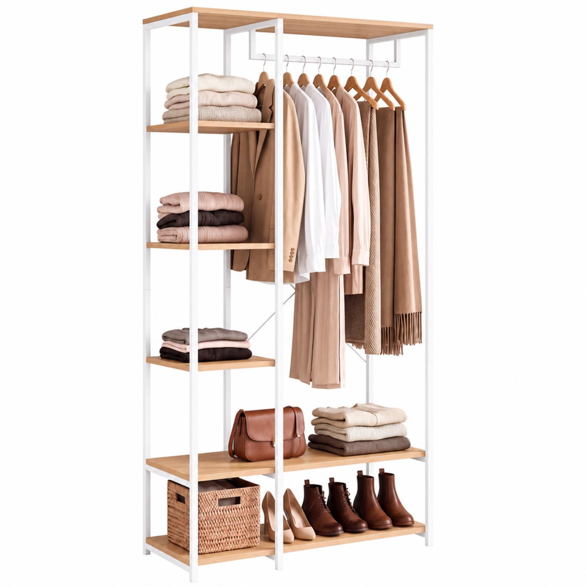 ID MARKET Dressing penderie étagères l. 90 cm detroit design industriel bois et métal blanc