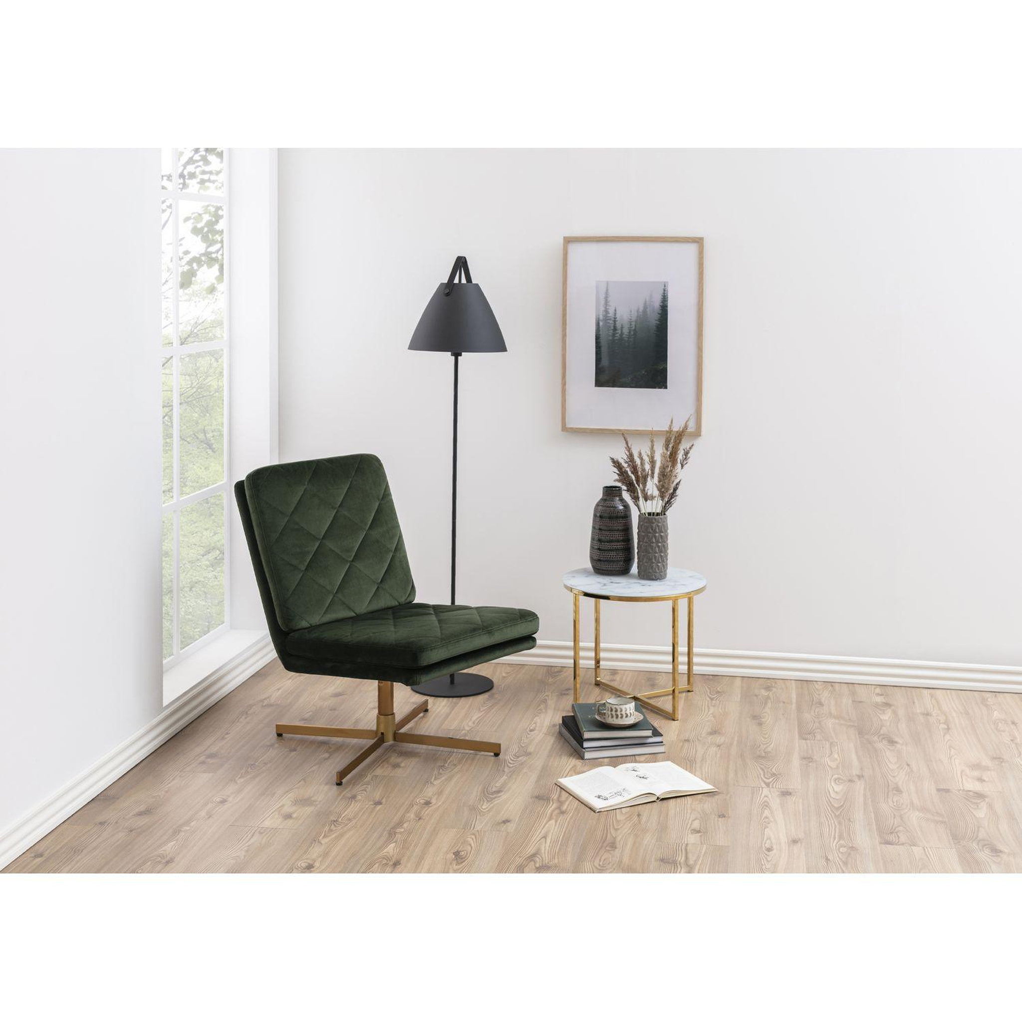 Voir la diapositive 2 : TOILINUX Table à café ronde effet marbre en verre et métal - diam. 50 cm x h. 42 cm - doré et blanc