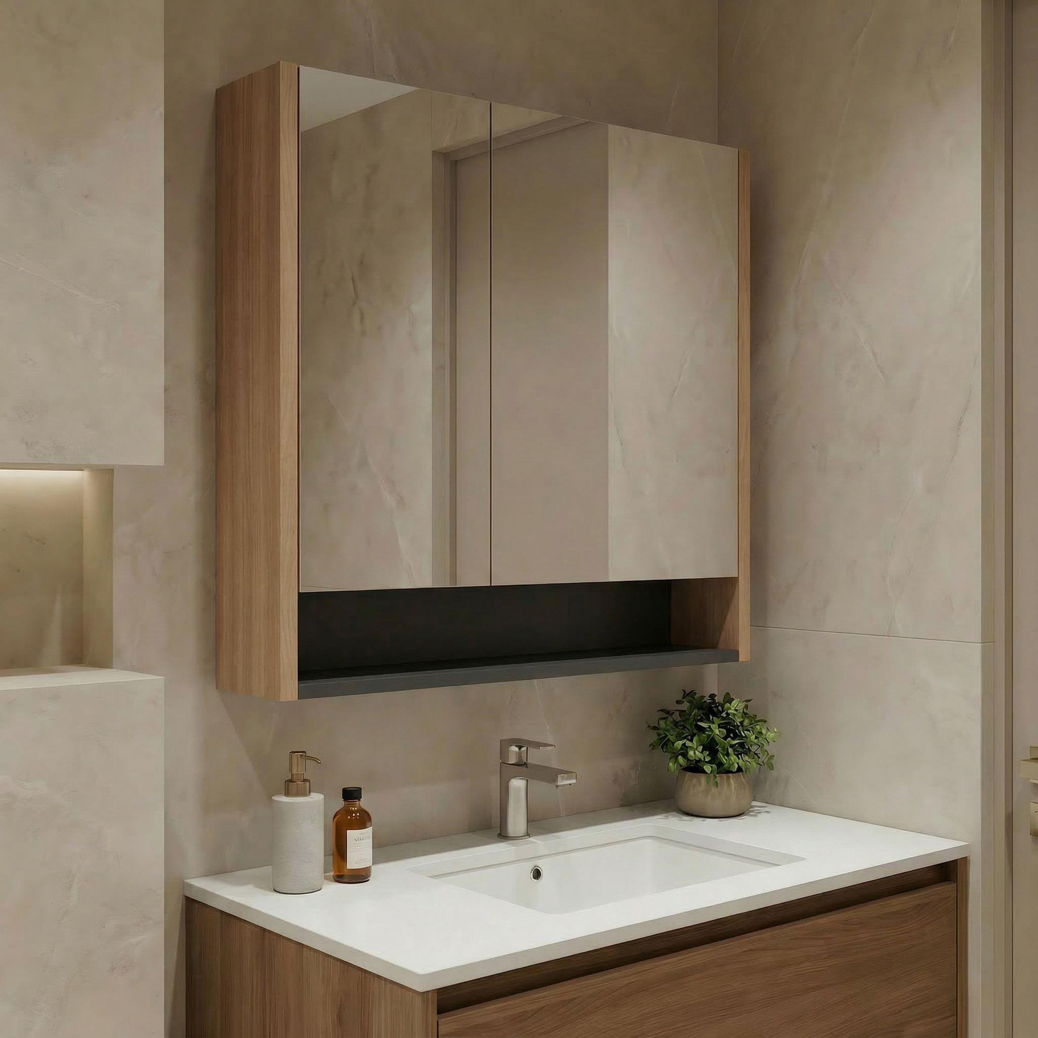 Voir la diapositive 2 : Habitat et Jardin Meuble Salle de Bain avec Miroir  Ricato 80  - 80 x 16 x 78 cm - Walnut