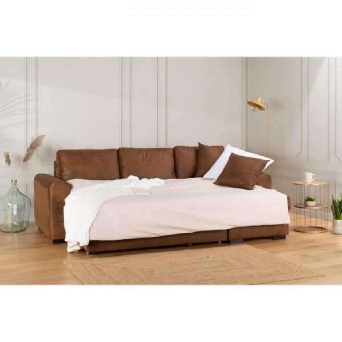 MARKET24 Canapé d'angle convertible réversible 4 places - Tissu Marron vintage - L 244 x P 151 x H 90 -HAMILTON -Fabriqué en Ukraine