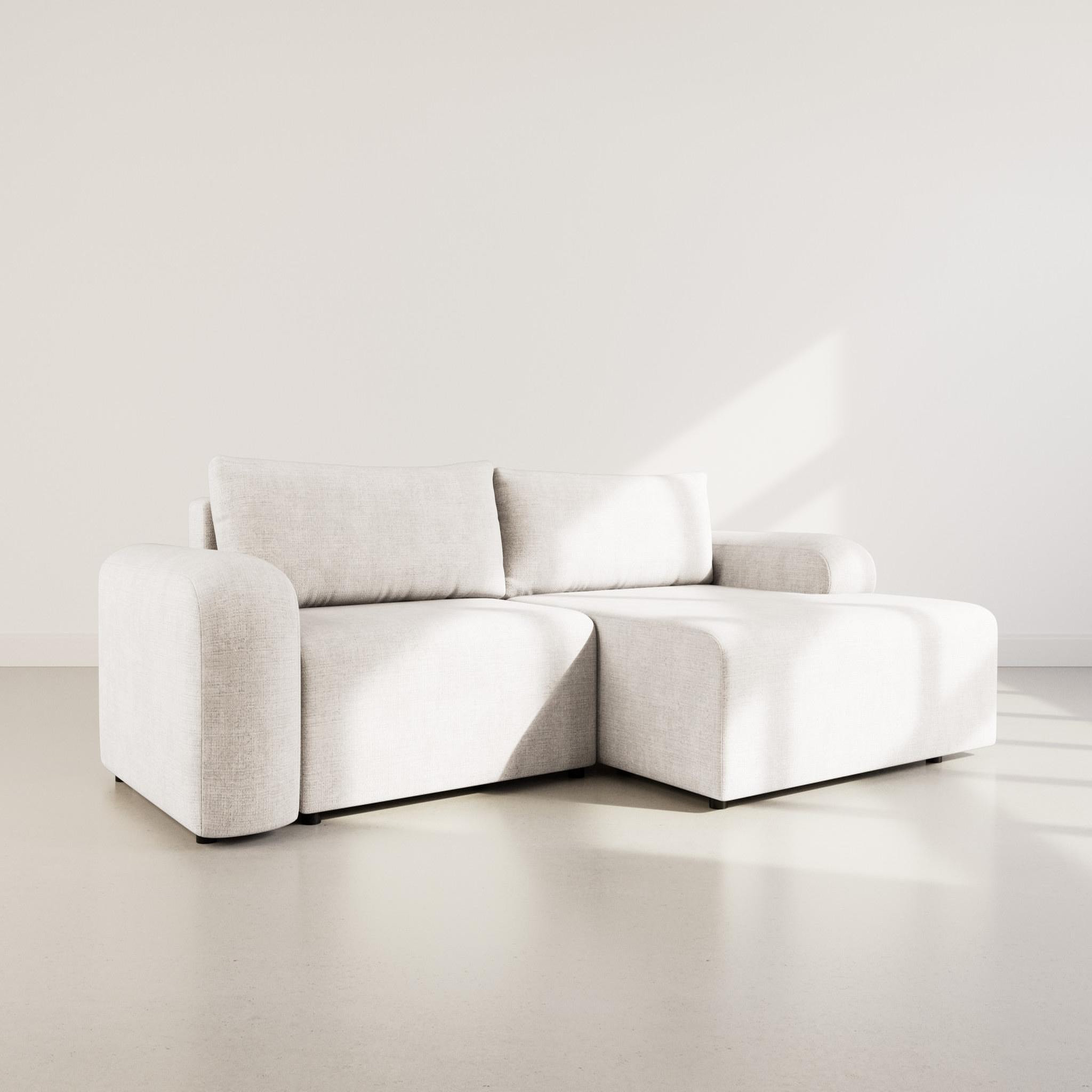 BEST MOBILIER Rebecca - canapé d'angle droit 4 places convertible avec coffre en velours texturé. Coloris disponibles : Gris, Beige, Orange, Vert, Violet, Bleu