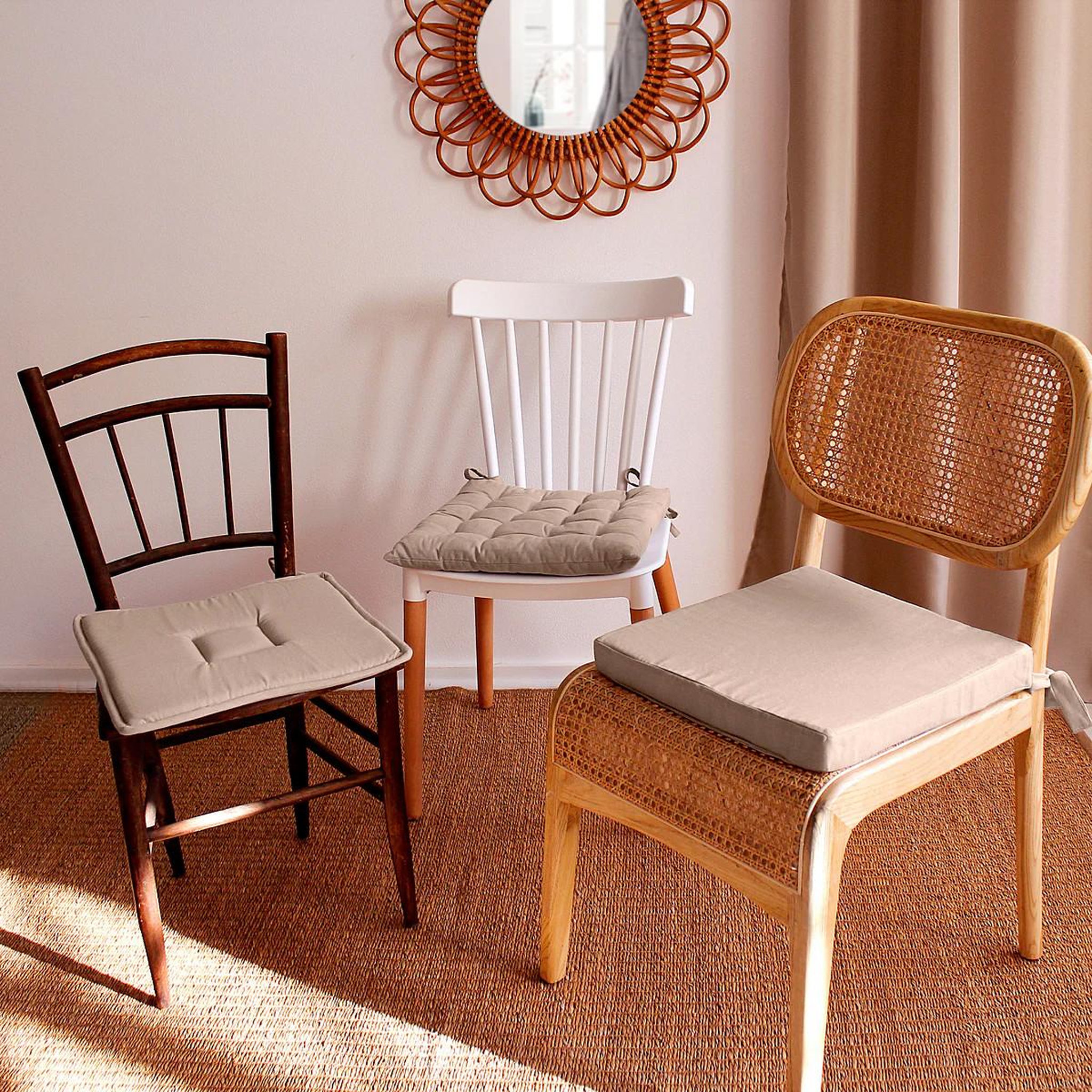 Voir la diapositive 2 : ENJOY HOME Galette de chaise piquée uni  panama  38x38cm naturel