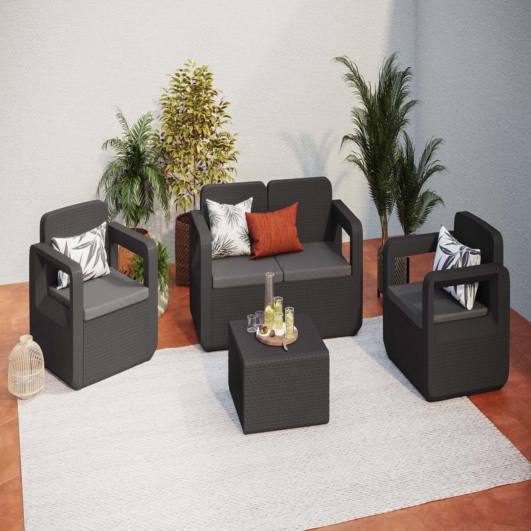 Voir la diapositive 2 : CONCEPT USINE Salon de jardin design résine tressée injectée anthracite futura