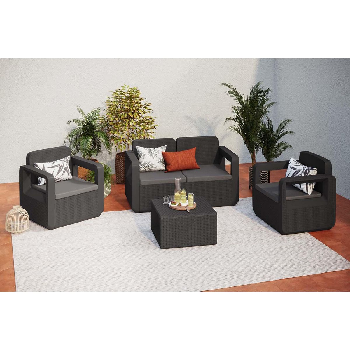 CONCEPT USINE Salon de jardin design résine tressée injectée anthracite FUTURA