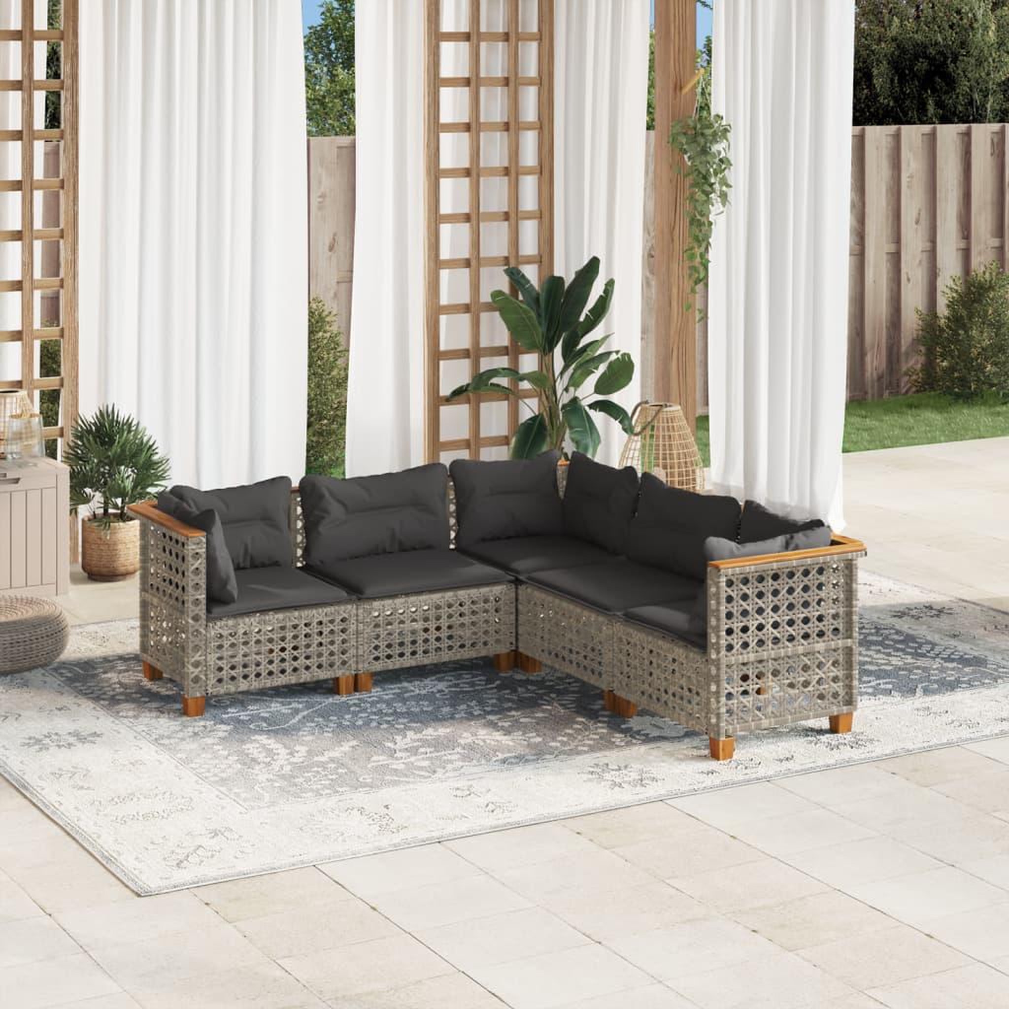 VIDAXL Salon de jardin 5 pcs avec coussins gris resine tressee