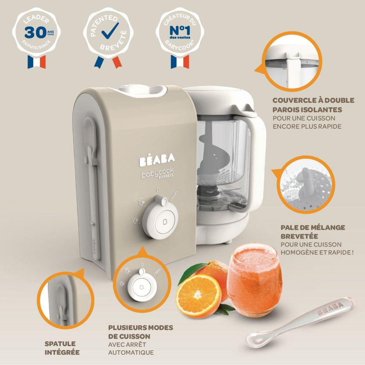 BEABA Mixeur Cuiseur Bébé Babycook Express terre d'argile