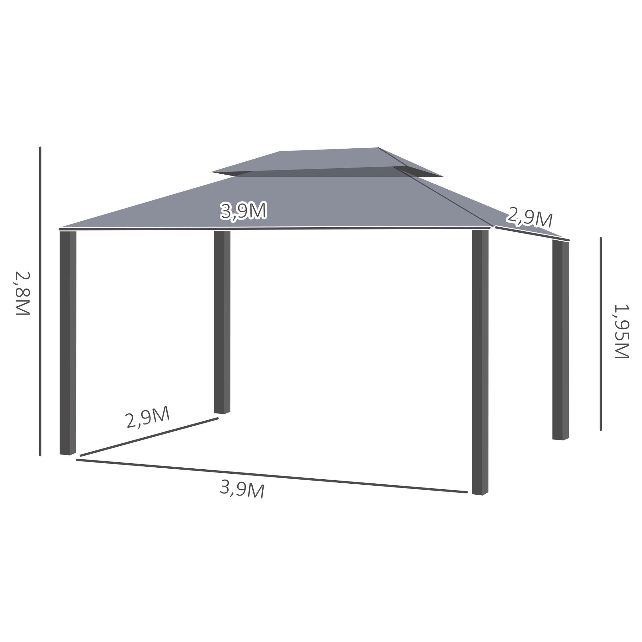 Voir la diapositive 3 : OUTSUNNY Tonnelle barnum pavillon de jardin style colonial double toit toile moustiquaires et toiles amovibles 3,9L x 2,9l x 2,8H m gris