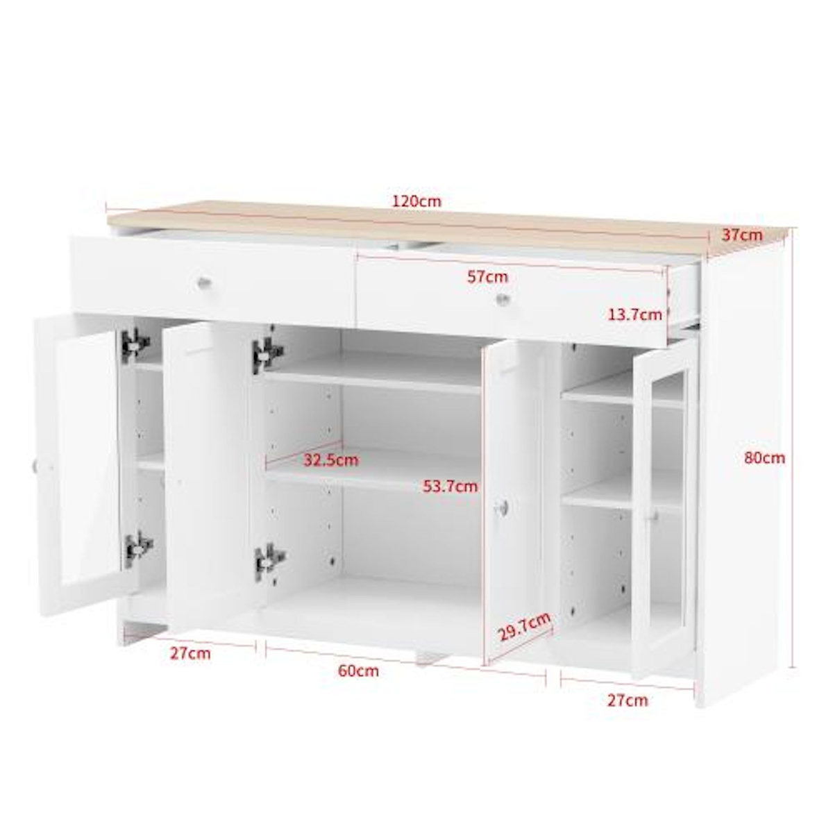 MERAX Buffet 4 porte(s) 2 tiroir(s) - 120 cm blanc mdf