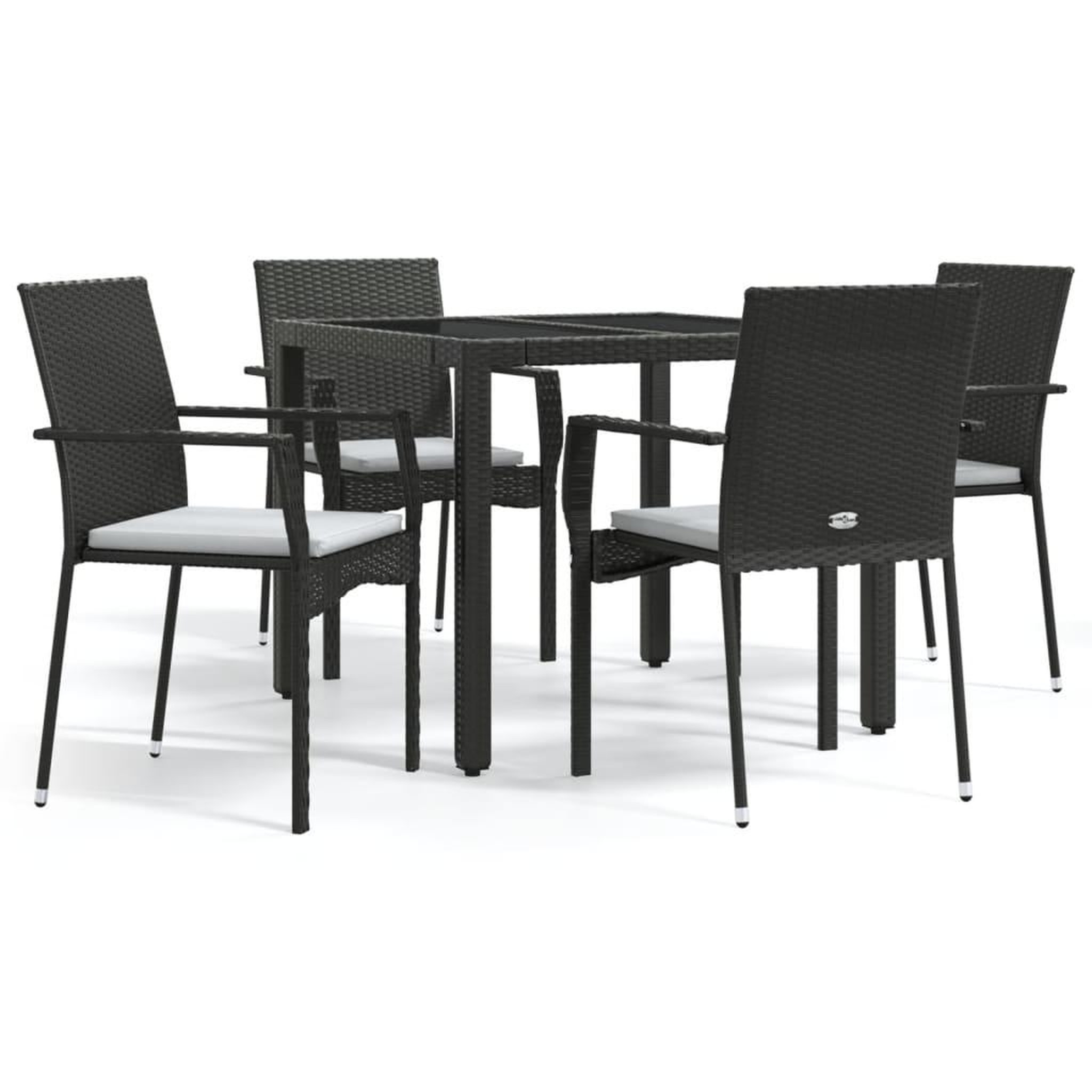 Voir la diapositive 2 : VIDAXL Ensemble a manger de jardin coussins 5pcs Noir Resine tressee