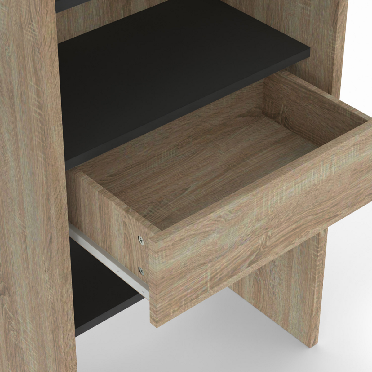 ID MARKET Dressing extensible MARTY 120/170 x 50 x 180 cm hêtre avec étagères + double penderie + rideau noir