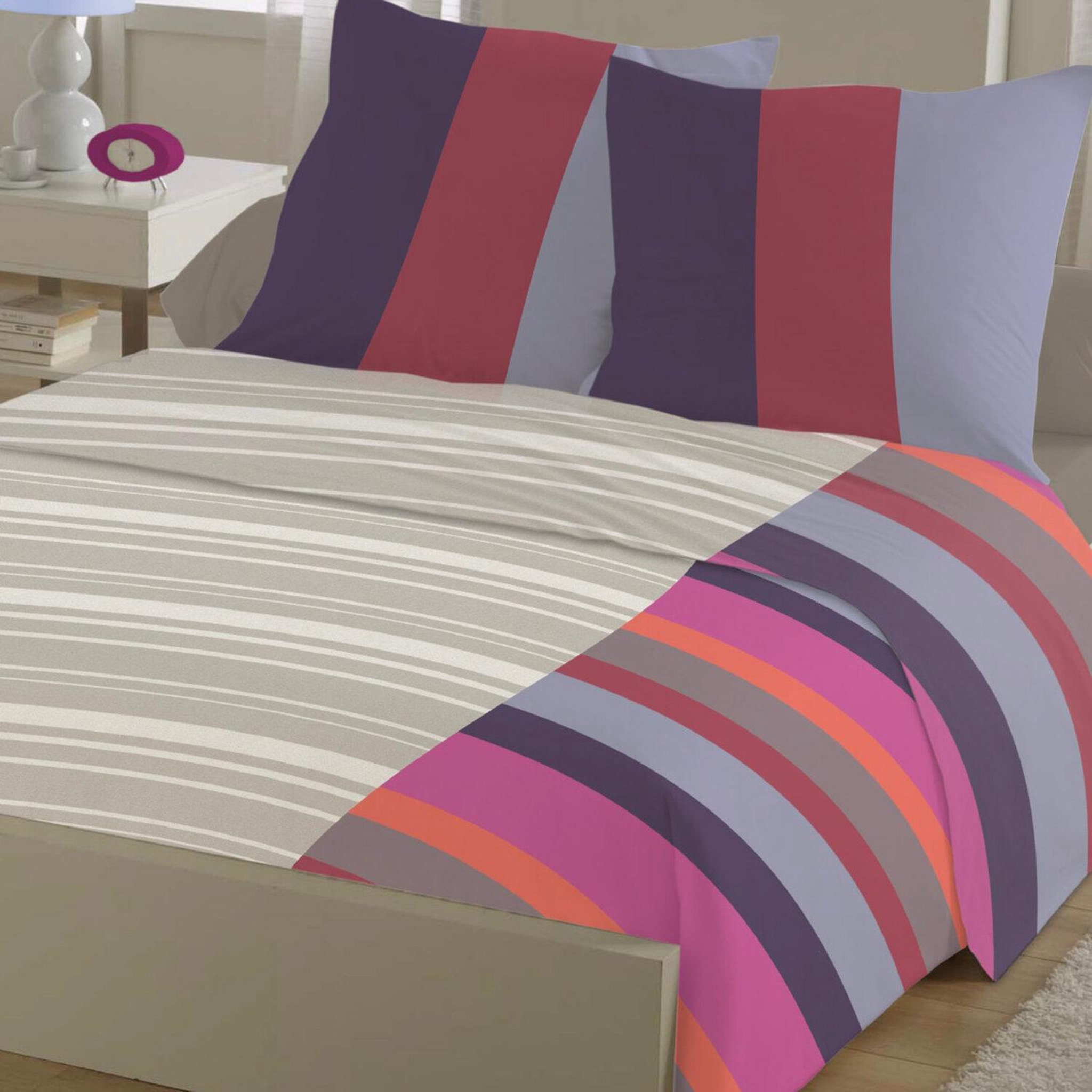Voir la diapositive 2 : Home collection Parure de draps 4pcs 240x300cm 100%coton 57fils rayures bordeaux