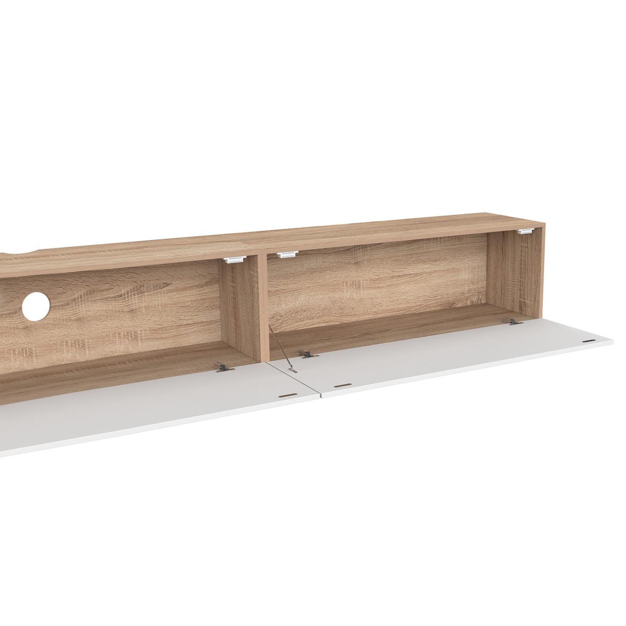 Voir la diapositive 6 : ID MARKET Meuble tv 270 cm suspendu elio 3 portes bois et blanc