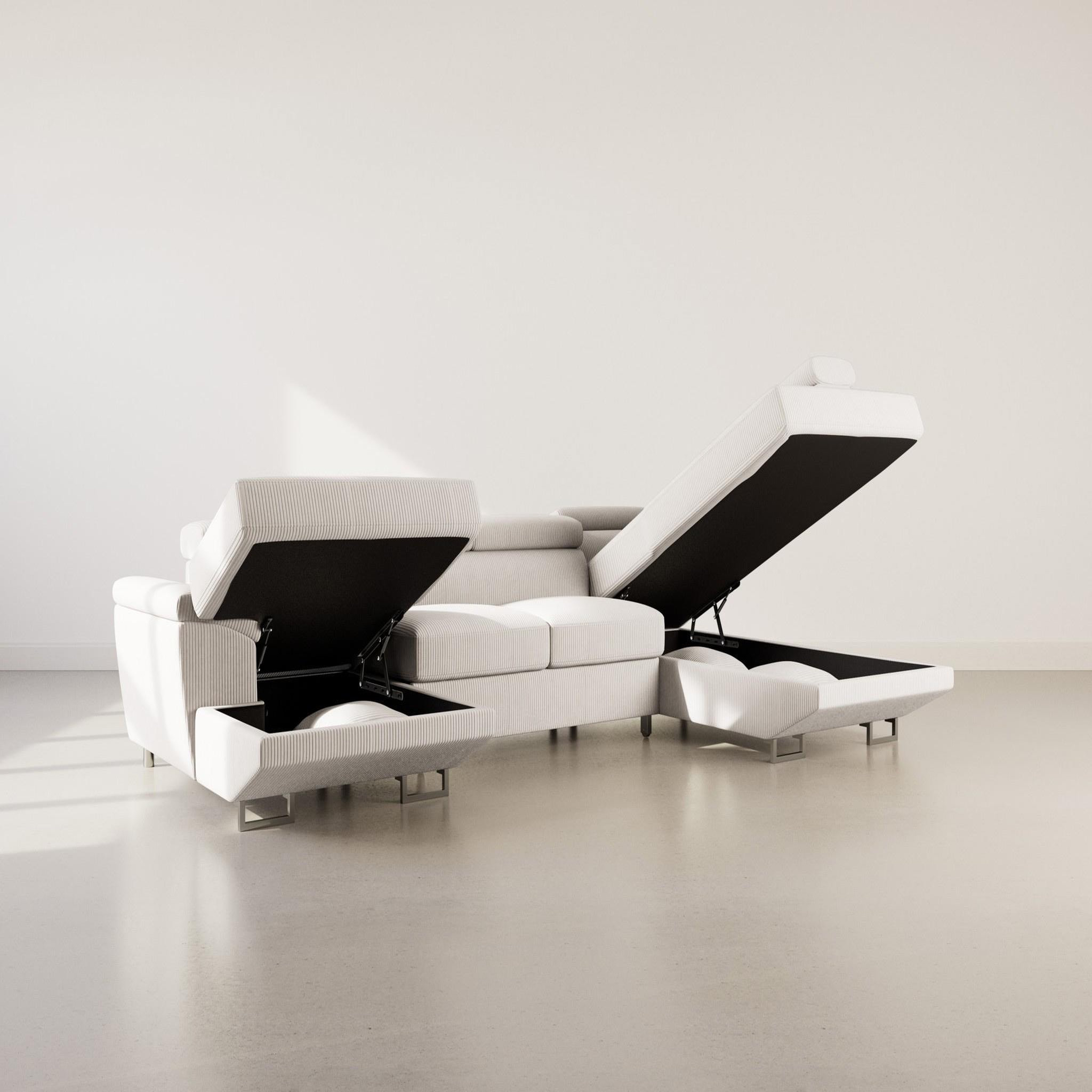 Voir la diapositive 5 : BEST MOBILIER Baoji - canapé panoramique d'angle droit 7 places convertible avec têtières et coffre en velours côtelé