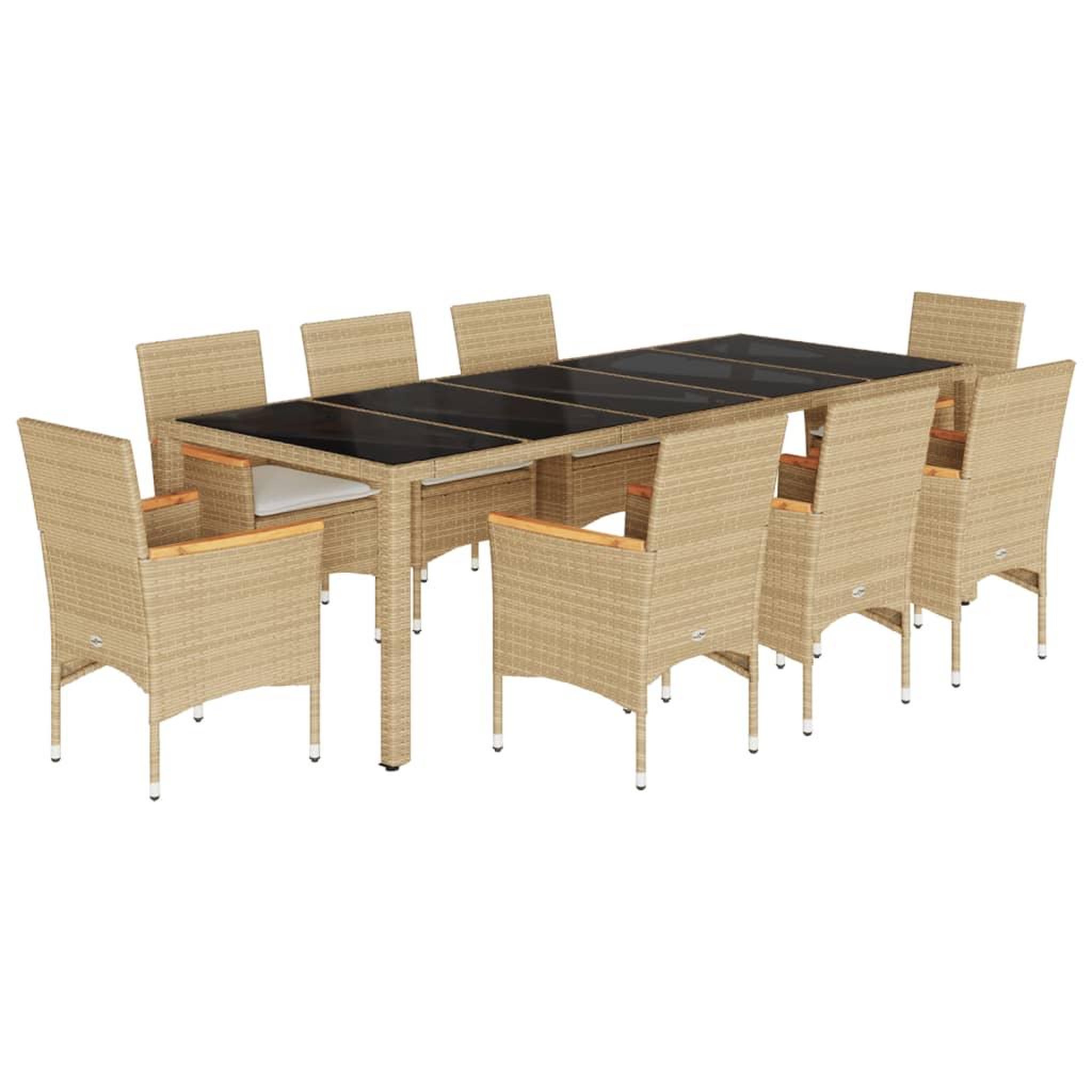 Voir la diapositive 2 : VIDAXL Ensemble a manger de jardin et coussins 9 pcs beige rotin verre