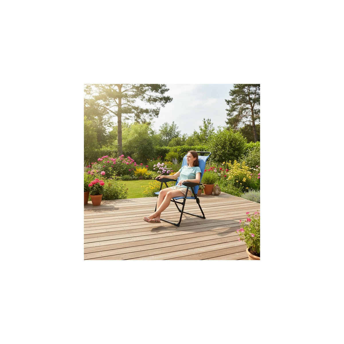 O'Camp Lot de 2 fauteuils de camping 5 positions - O'Camp - Bleu - Dimensions : 70 x 62 x 105 cm