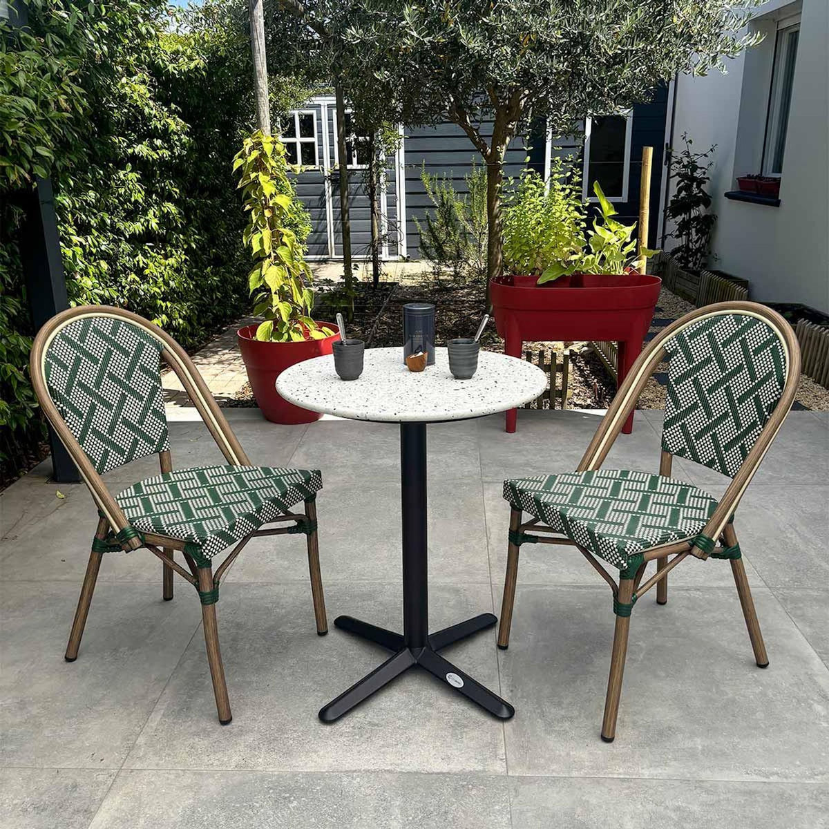 Paris Prix Ensemble Table de Jardin en Terrazzo & 2 Chaises  Bistro  60cm Vert