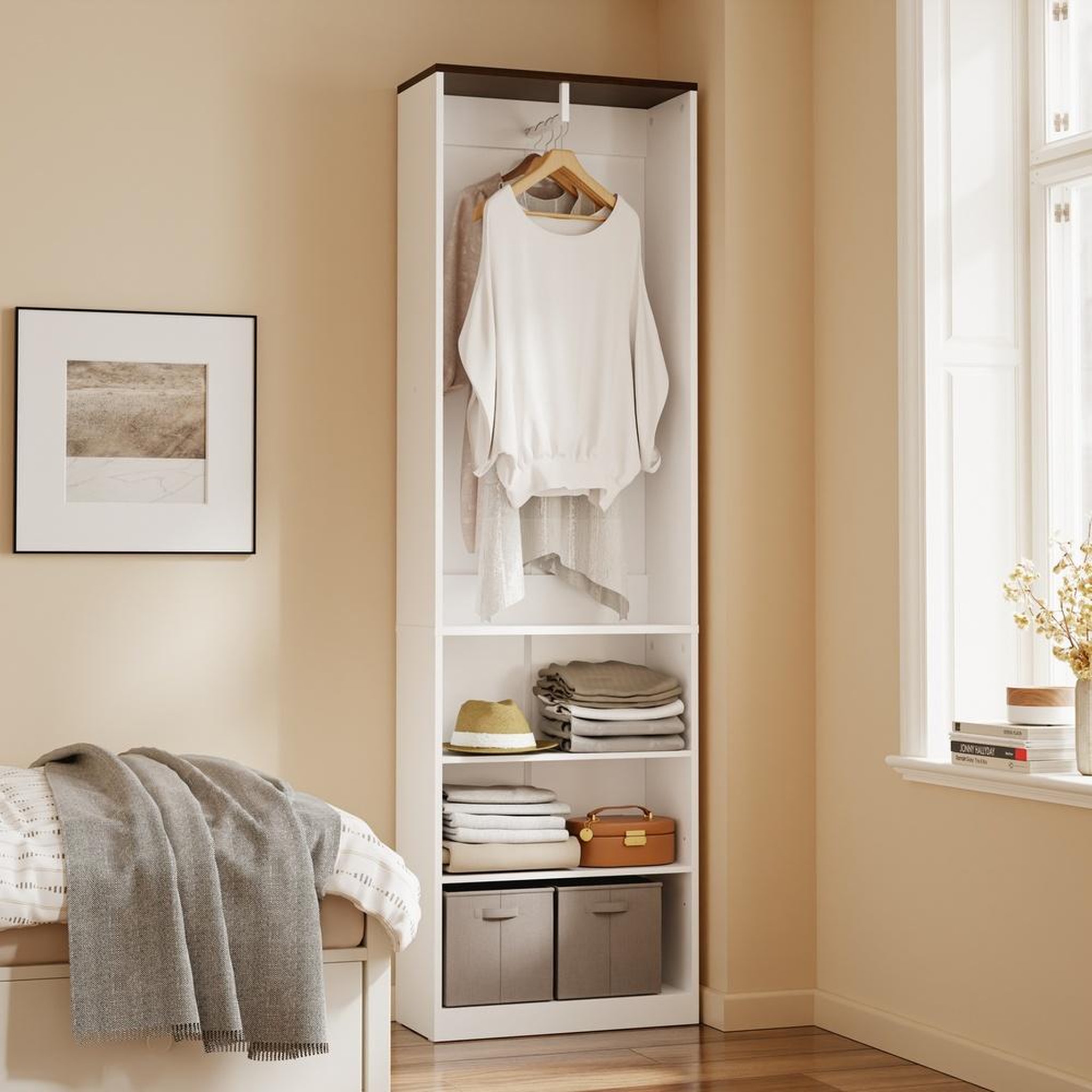 Voir la diapositive 2 : SOBUY Armoire ouverte rangement vêtements blanc 55x25x187cm ksb02-w