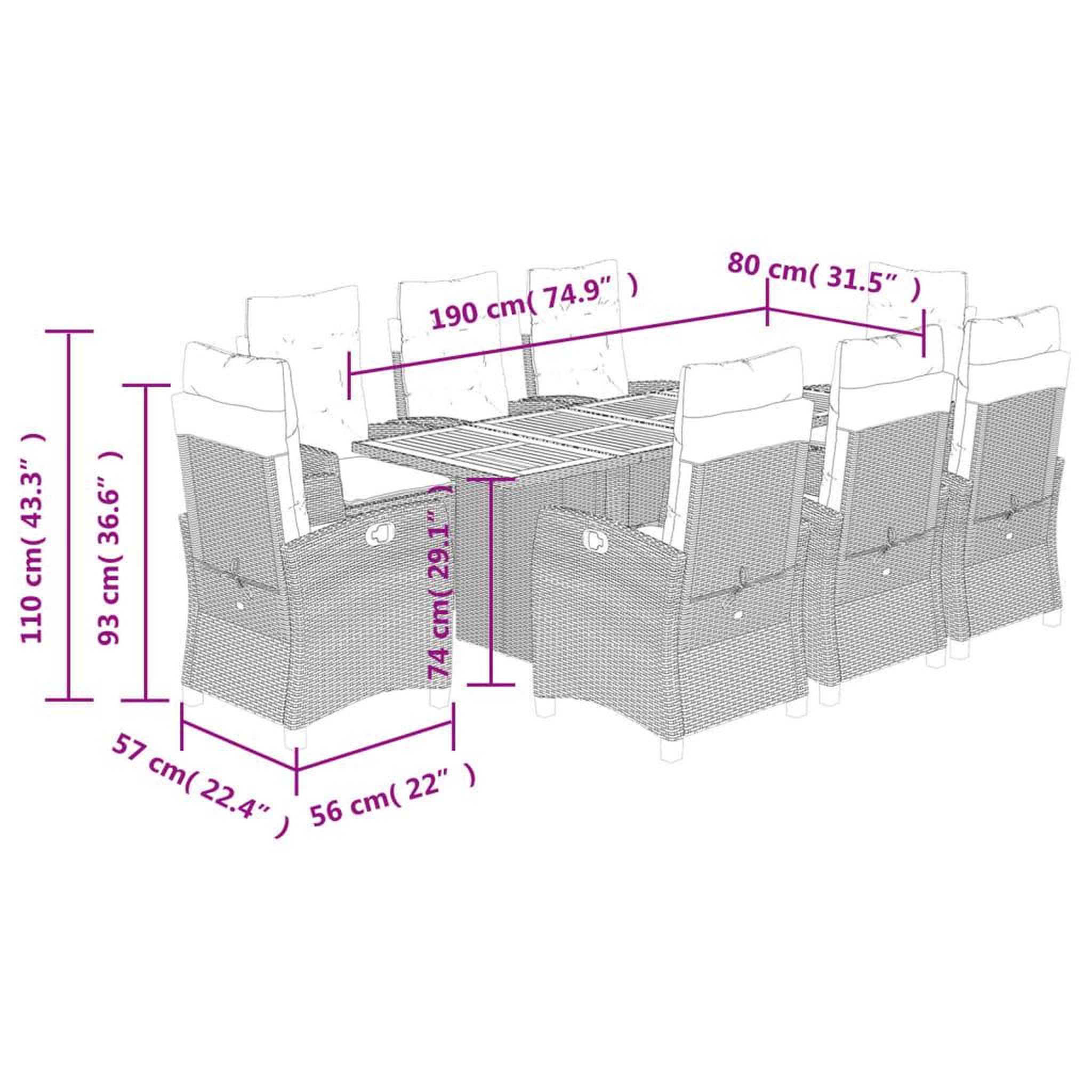 Voir la diapositive 6 : VIDAXL Ensemble a manger de jardin et coussins 9 pcs beige Poly rotin