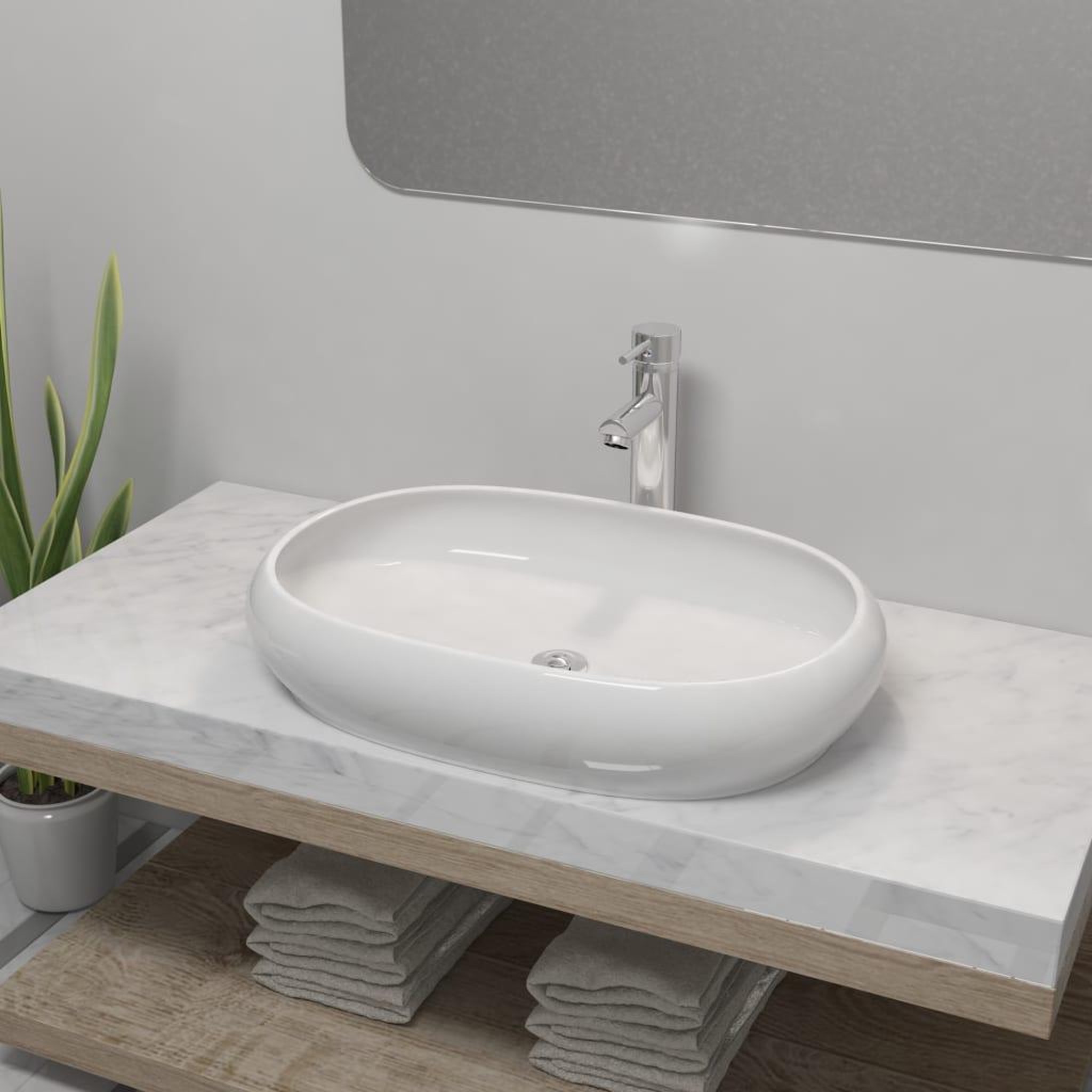 Voir la diapositive 1 : VIDAXL Lavabo de salle de bain avec mitigeur Ceramique Ovale Blanc