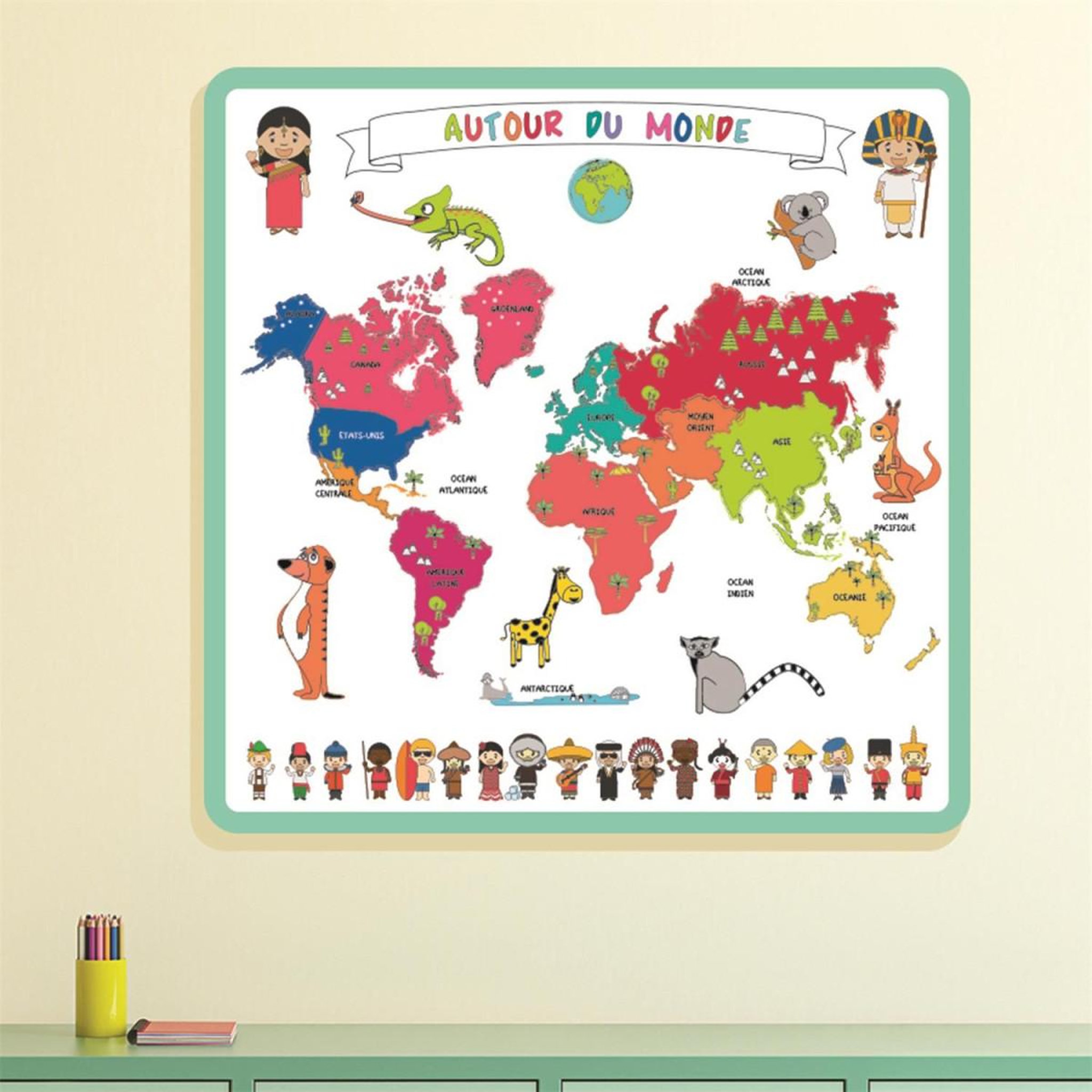Voir la diapositive 3 : Jeux 2 momes Carte du Monde à Colorier  5 Feutres  50x50cm Blanc