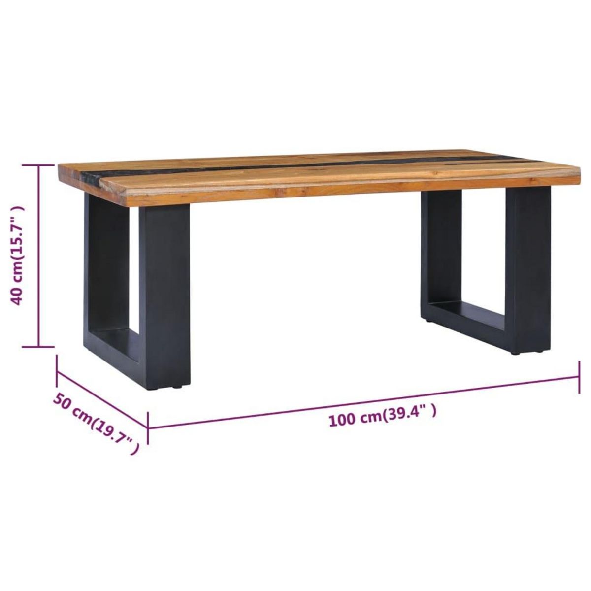 VIDAXL Table basse 100x50x40 cm Bois de teck massif et polyresine