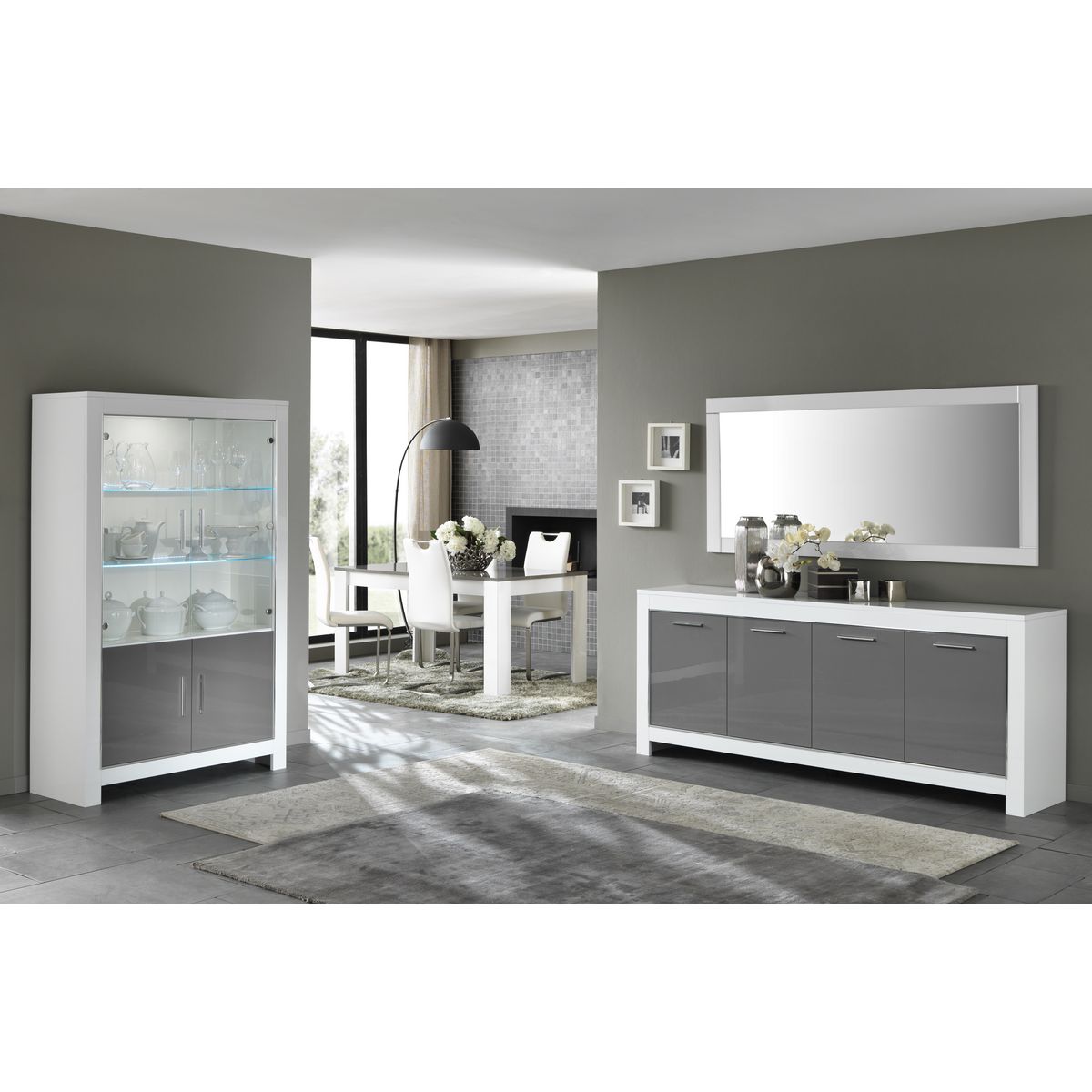 Miroir de séjour salle à manger design laqué brillant L180cm MILANO