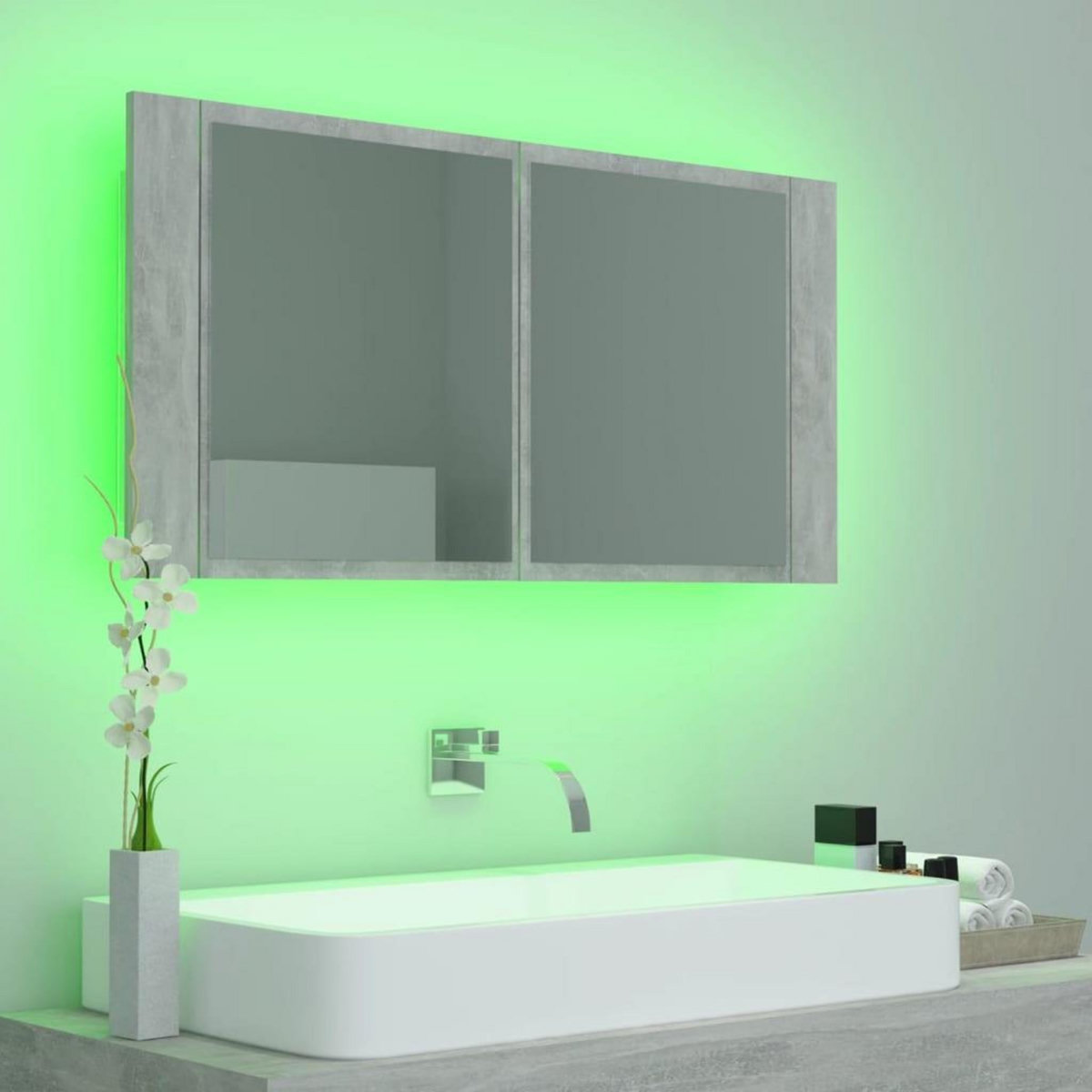 VIDAXL Armoire de salle de bain a miroir LED Gris beton Acrylique