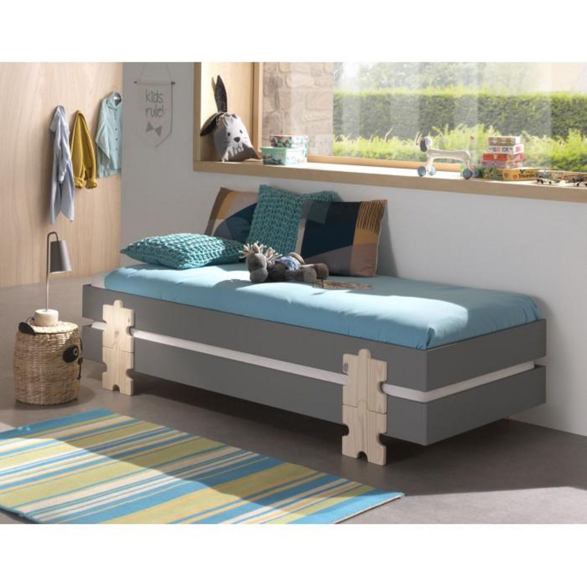 Paris Prix Lit Enfant en Bois  Modulo Puzzle III  90x200cm Gris