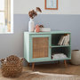 Voir la diapositive 2 : SWEEEK Meuble de rangement en cannage 80x39x65.8cm  Bohème - Vert céladon-  2 niveaux - 1 porte -  pieds scandinaves. buffet bas