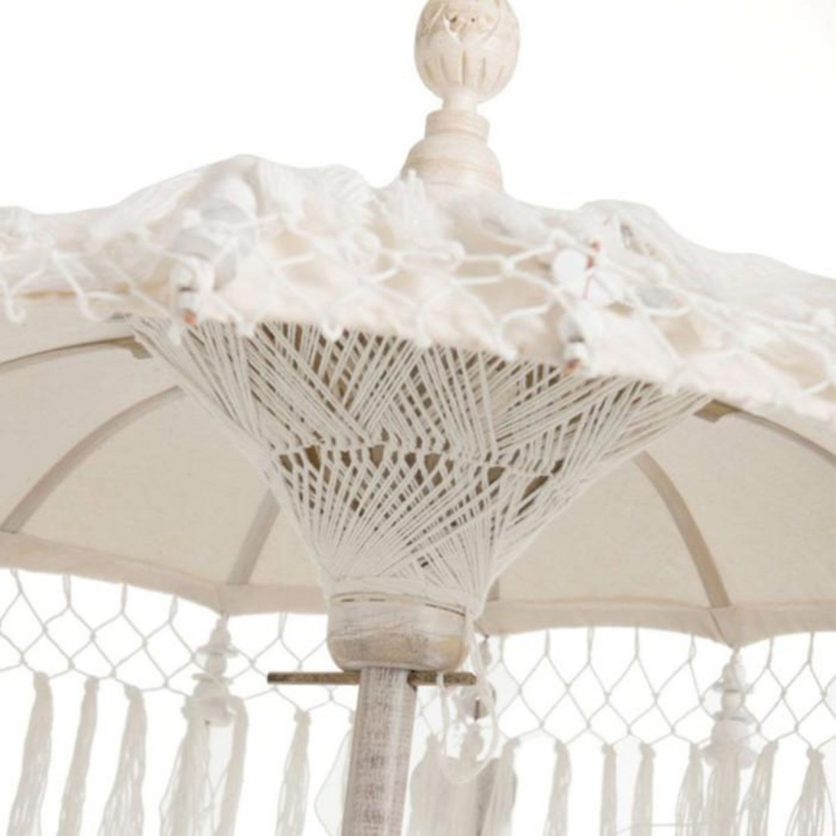 Paris Prix Parasol Déco  Pompons  90cm Crème & Argent