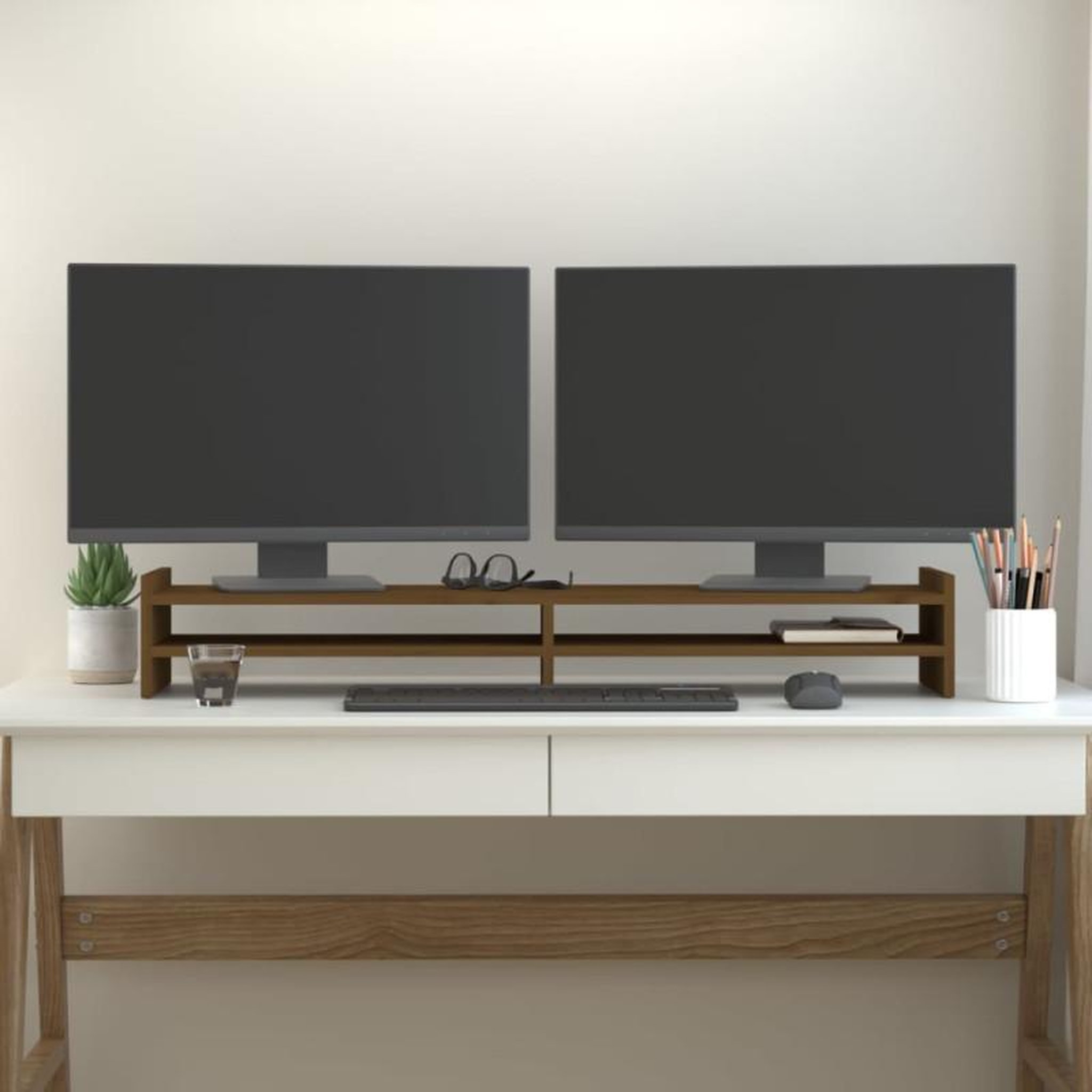 Voir la diapositive 3 : VIDAXL Support de moniteur Marron miel 100x27x15 cm Bois de pin solide