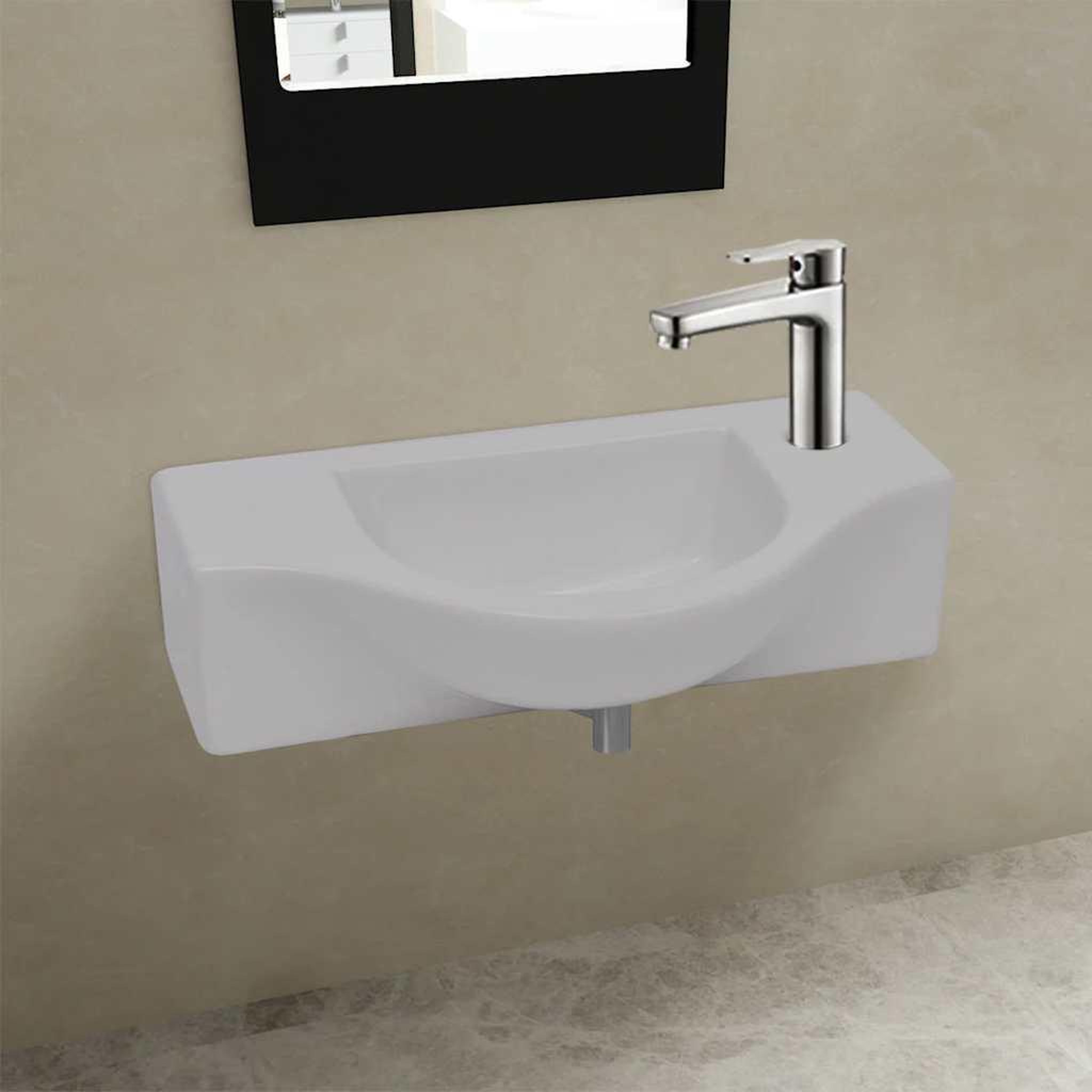 Voir la diapositive 2 : VIDAXL Vasque a trou pour robinet ceramique Blanc pour salle de bain