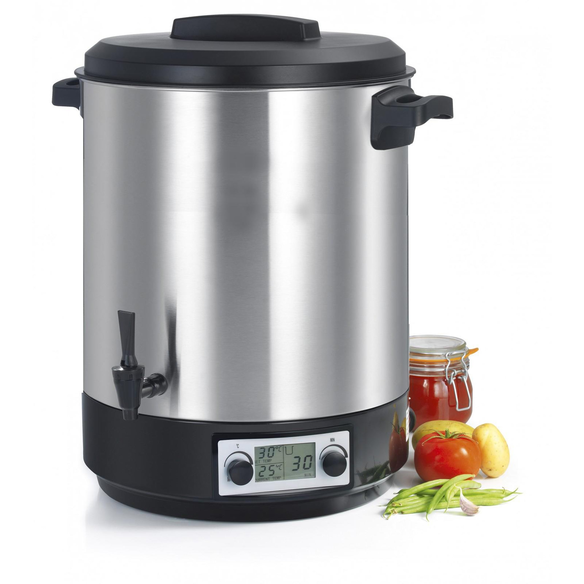 Voir la diapositive 2 : Robby Bouilleur de bocaux électrique cuve inox avec ecran lcd, robinet et minuteur 39l 2500w - steri pro inox 39l lcd