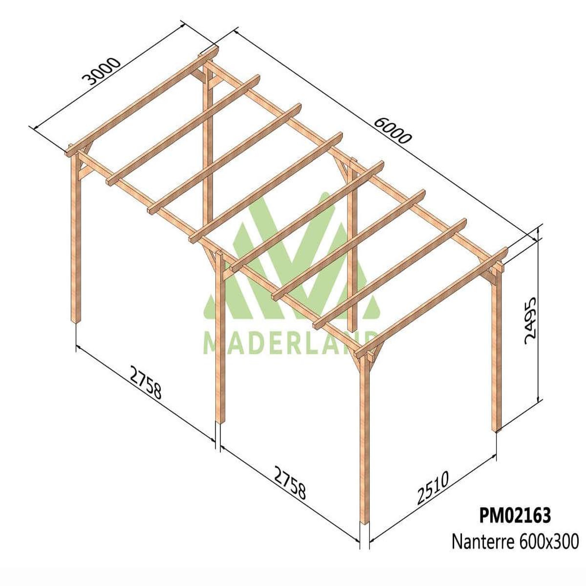 Voir la diapositive 2 : JARDIDECO Carport en bois nanterre 600 x 300 cm - maderland