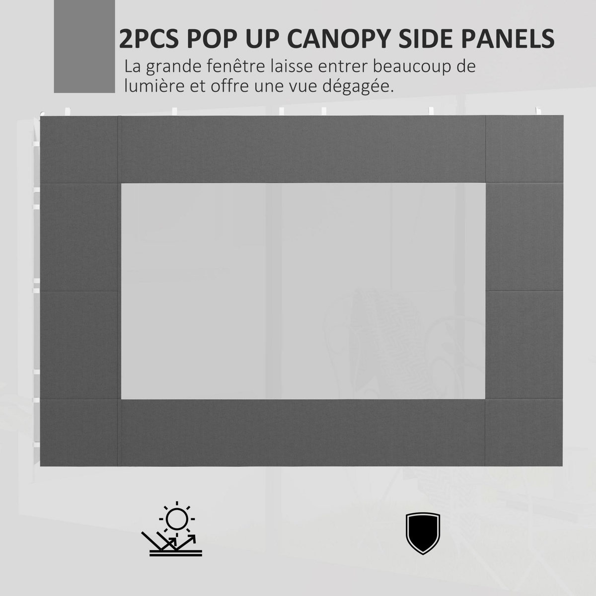 OUTSUNNY Lot de 2 panneaux latéraux barnum tonnelle 6x3 m ou 3x3 m oxford gris