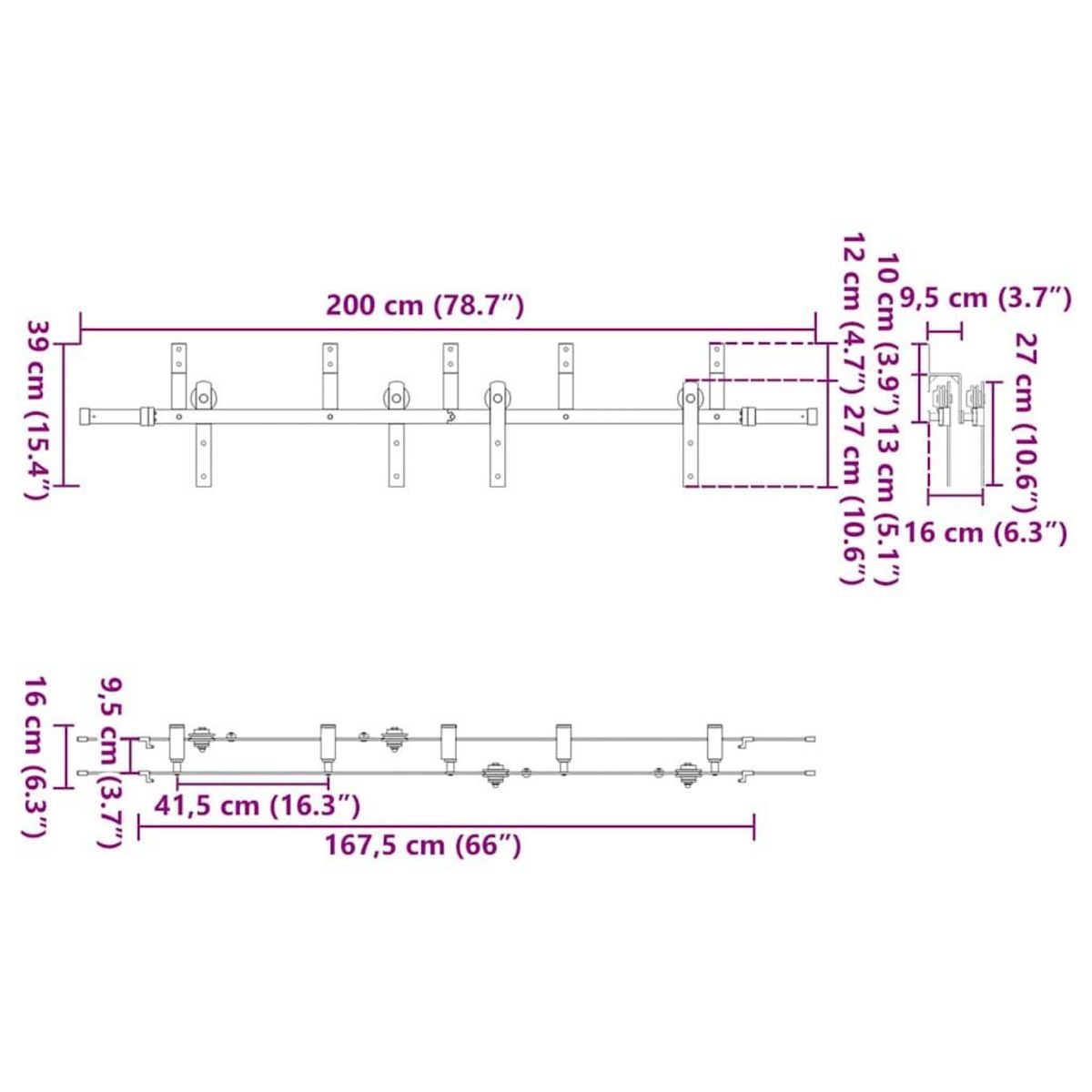 VIDAXL Kit de quincaillerie de porte coulissante 200 cm Acier Noir