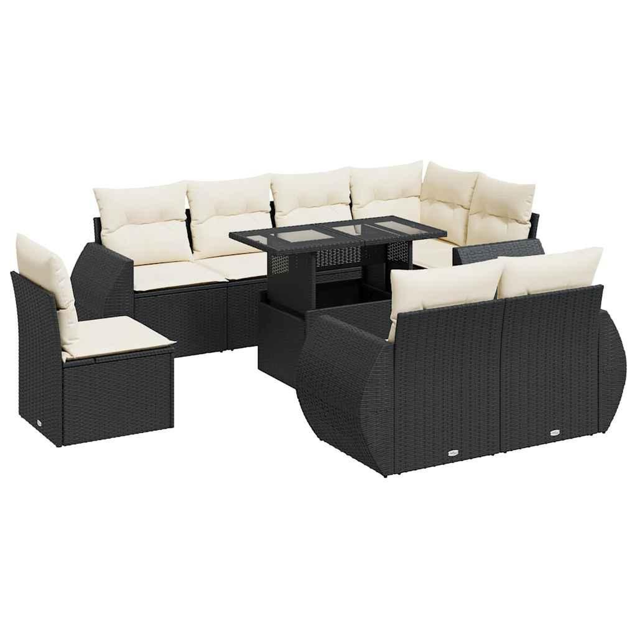 Voir la diapositive 2 : VIDAXL Salon de jardin 9 pcs avec coussins noir resine tressee