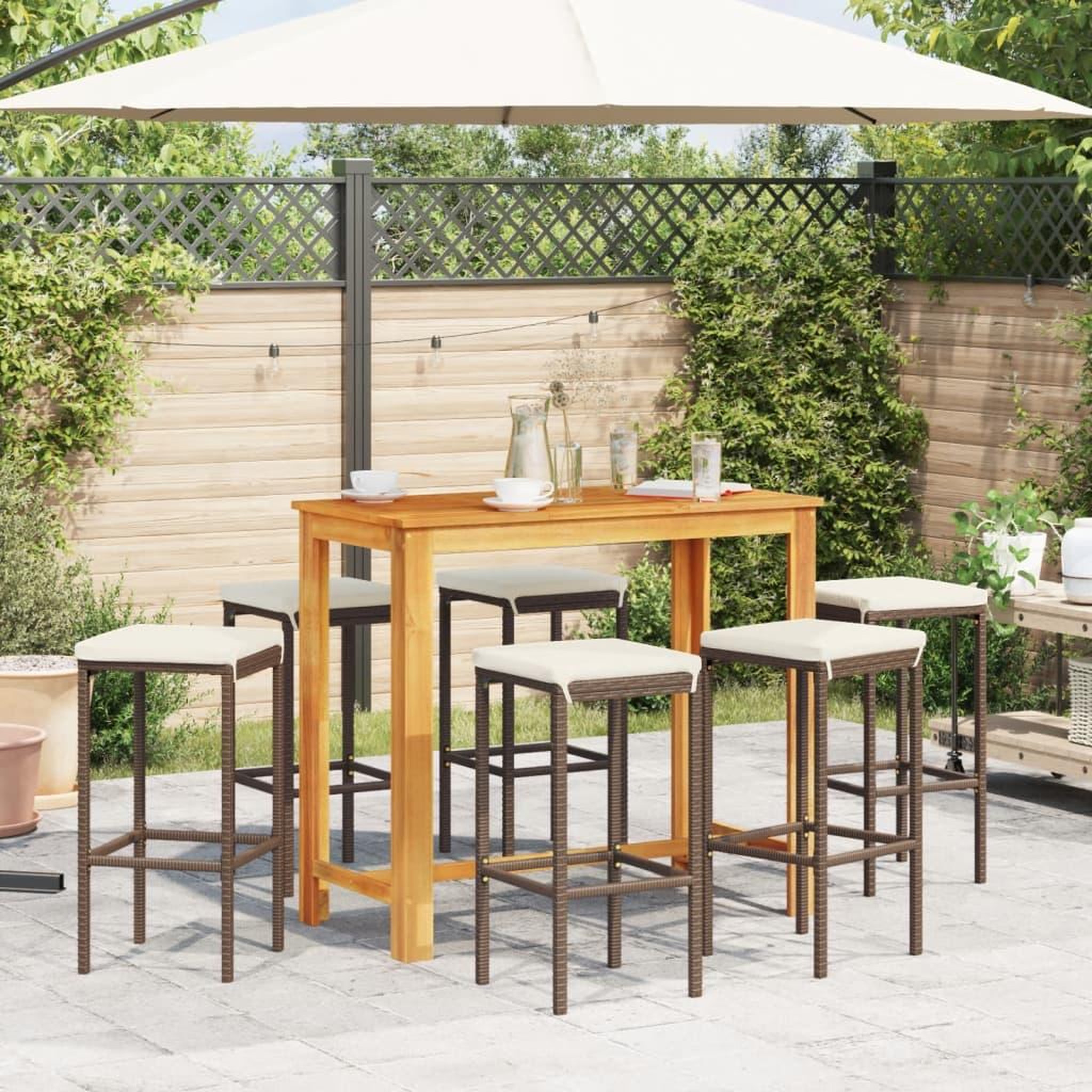 Voir la diapositive 3 : VIDAXL Ensemble de bar de jardin 7 pcs marron bois massif acacia rotin