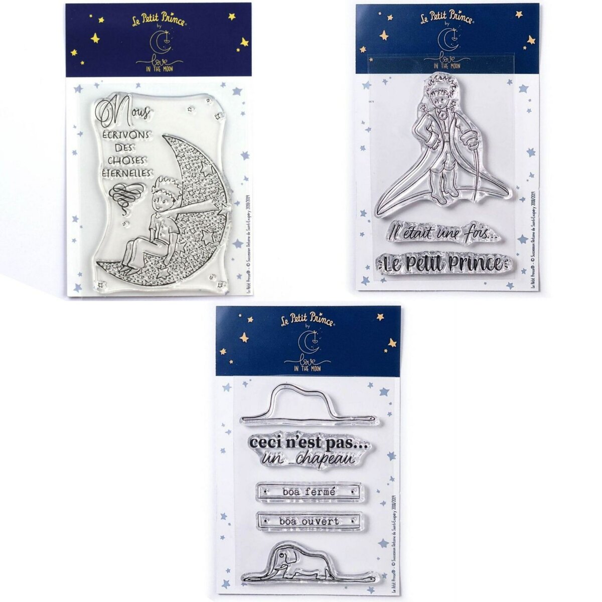  9 Tampons transparents Le Petit Prince et La lune + Messages + Boa Elephant