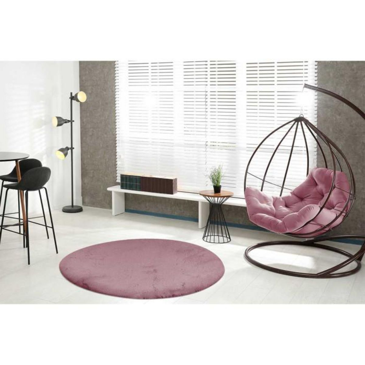 Paris Prix Tapis Uni Rond Doux à Poils Longs  Rabbit  Rose