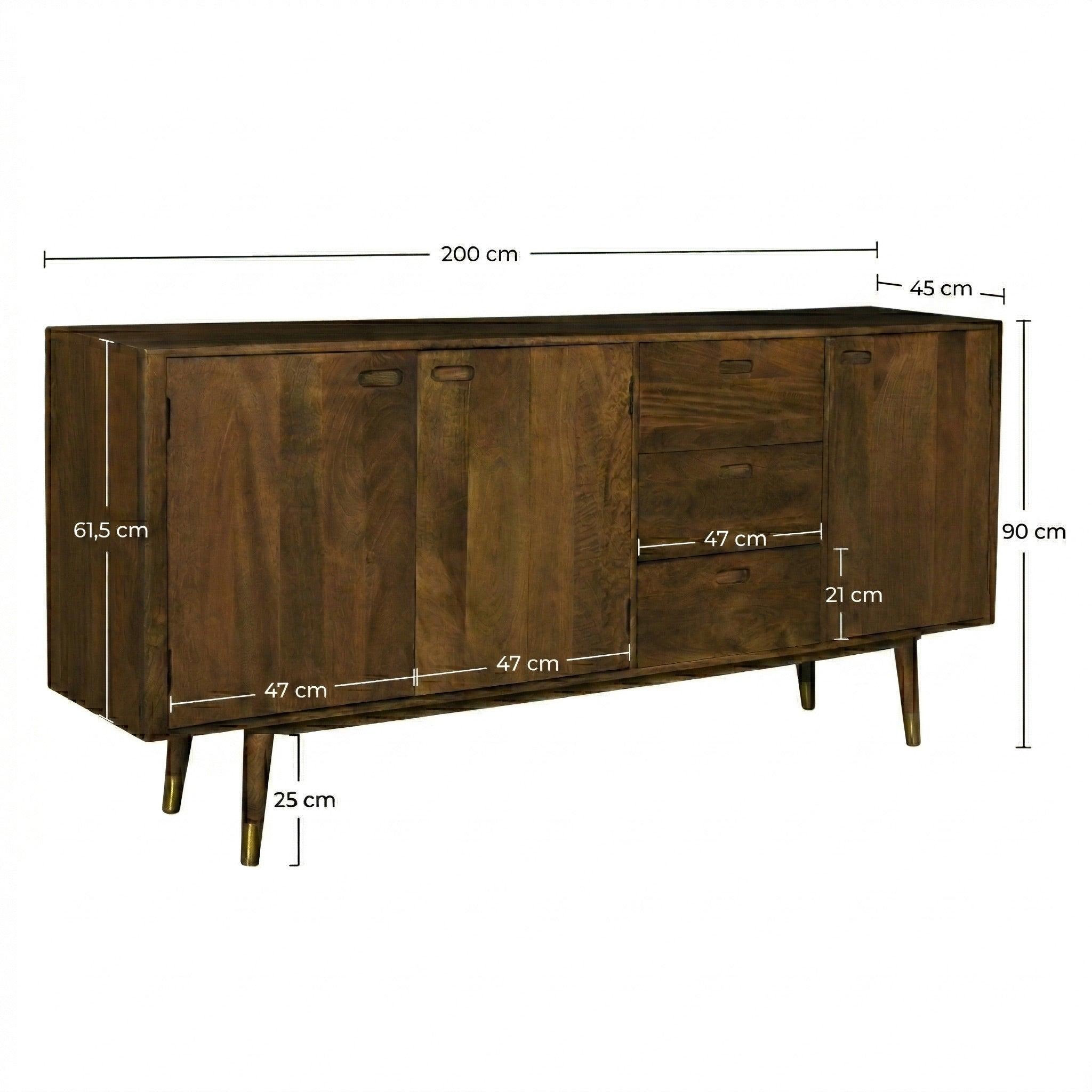 Voir la diapositive 4 : MAISON PAVANE Buffet en bois massif 3 portes 3 tiroirs et détails dorés-colombo
