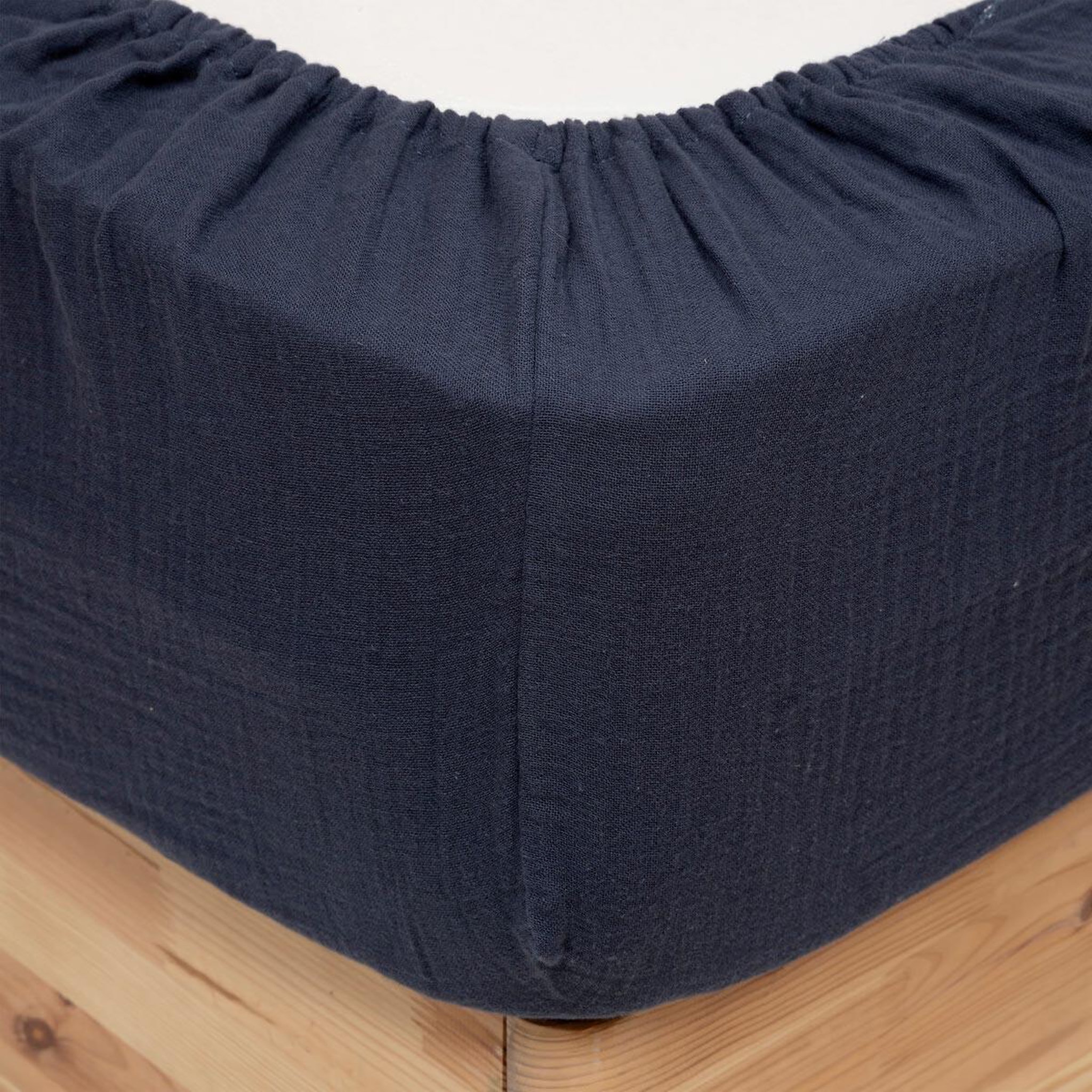 ATMOSPHERA Drap housse en gaze de coton  flora  140x190cm bleu