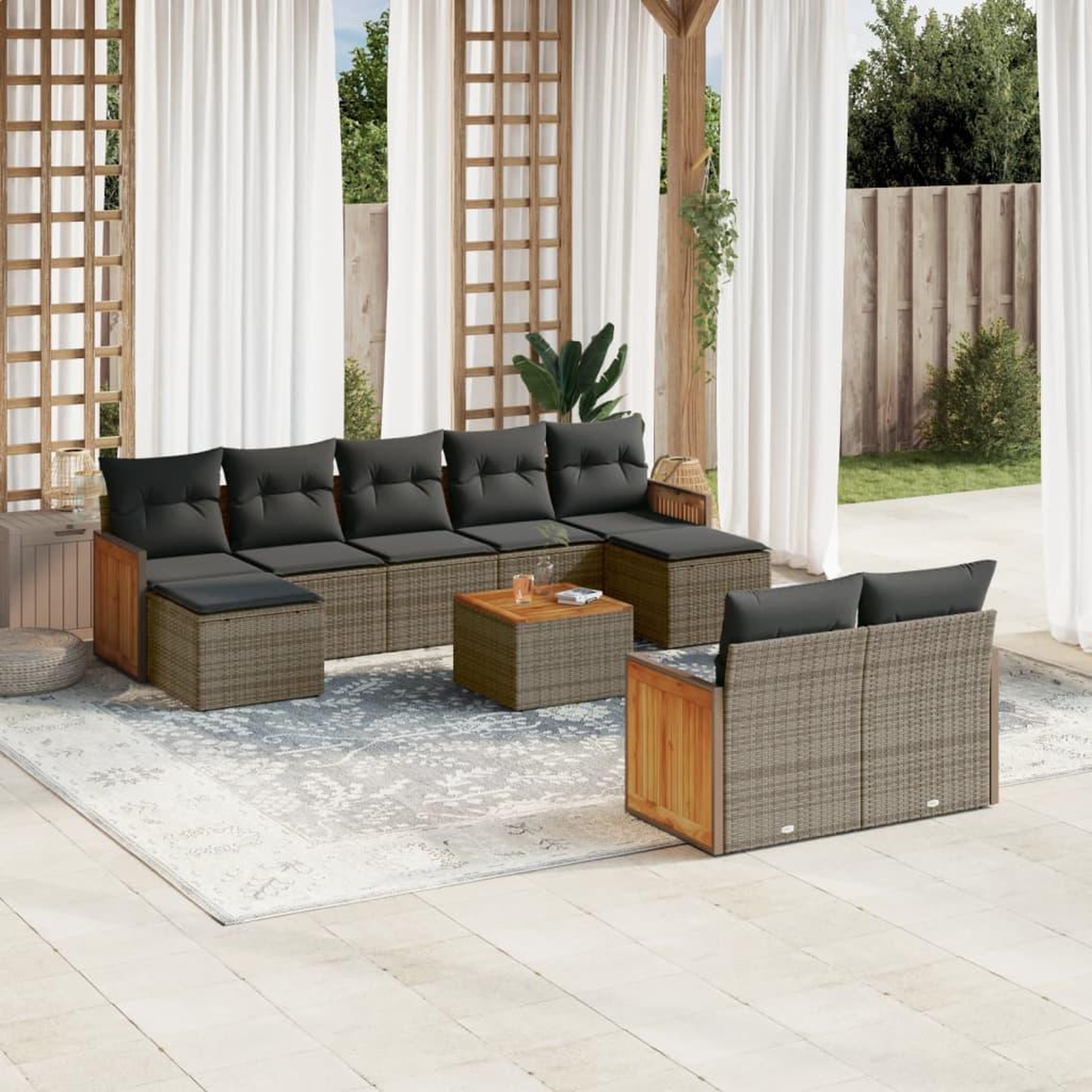 VIDAXL Salon de jardin avec coussins 10 pcs gris resine tressee