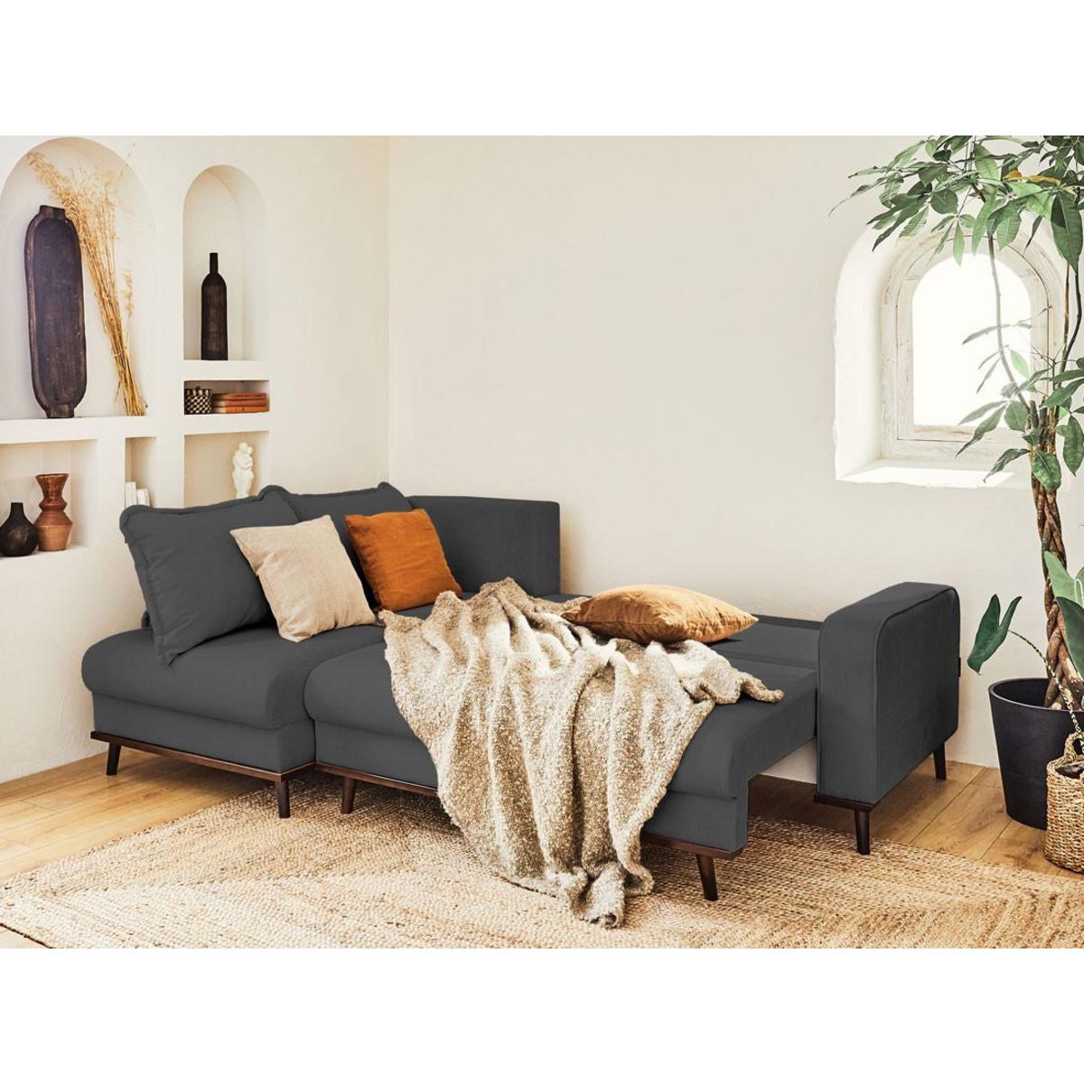 LISA DESIGN Albane - canapé d'angle gauche - 4 places - convertible avec coffre - en velours côtelé