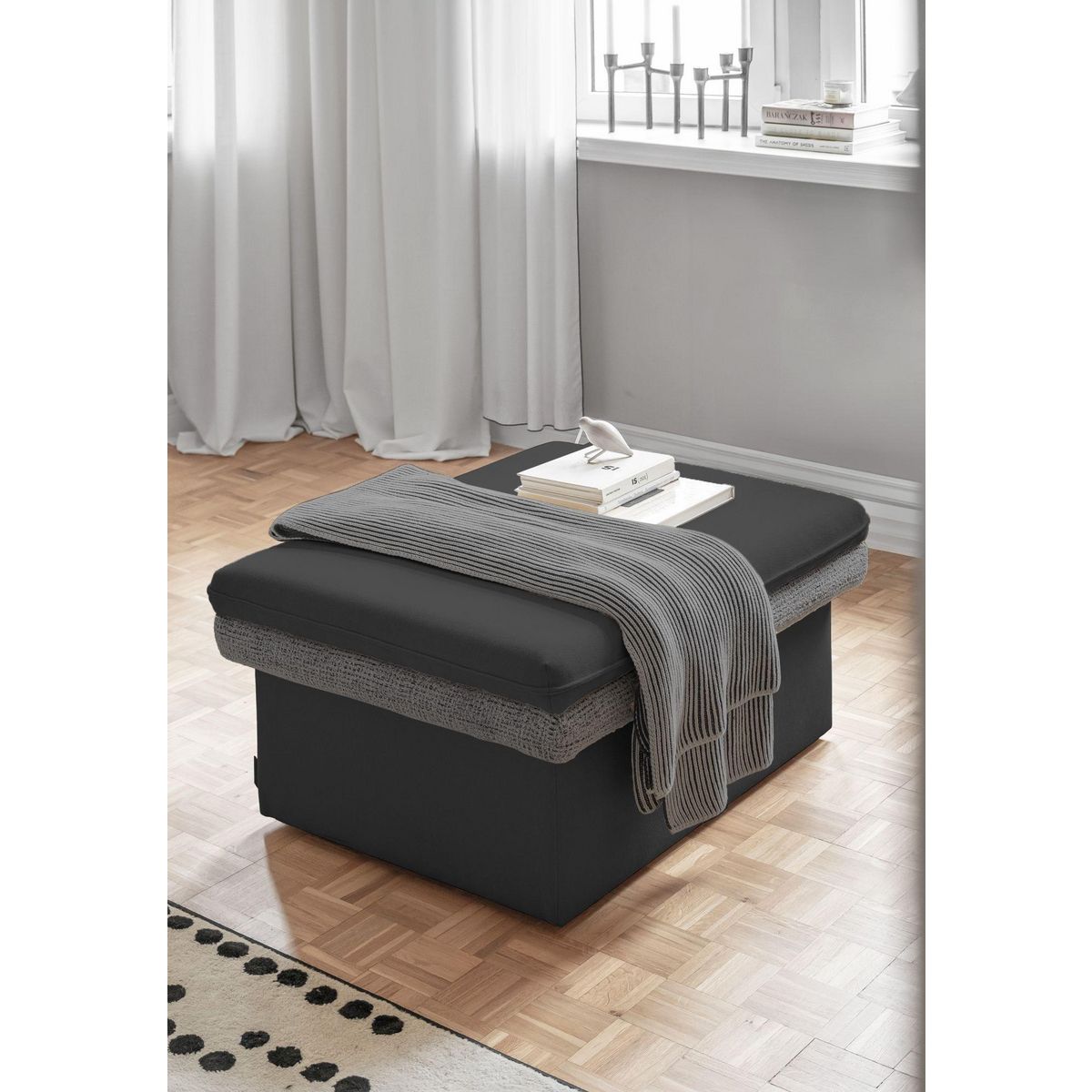 BEST MOBILIER Wilson - pouf avec rangement en tissu et tissu texturé