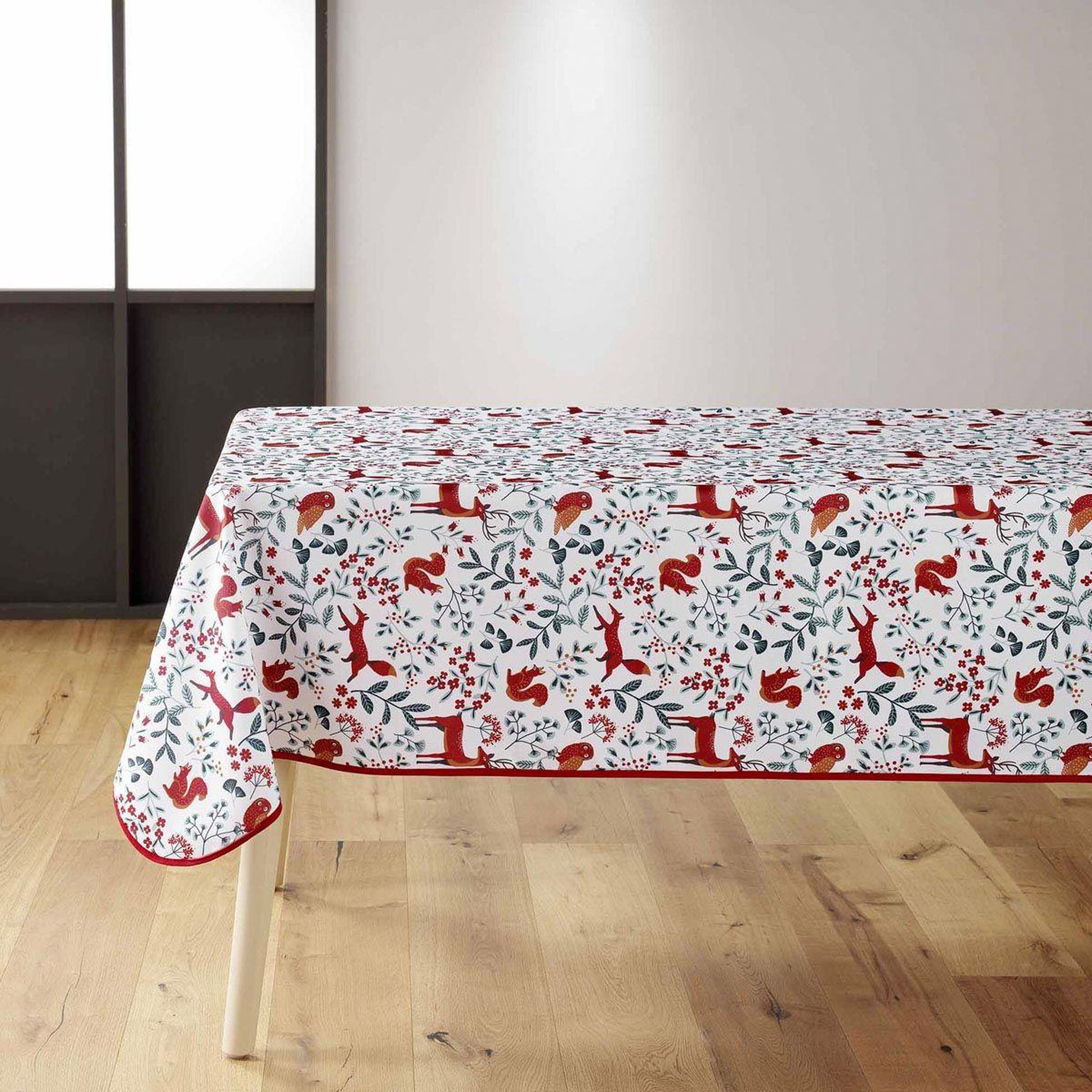 Douceur d'Intérieur Nappe imprimé  forestine  150x240cm blanc & rouge