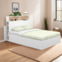 Voir la diapositive 4 : ID MARKET Lit coffre double CLYDE avec tête de lit + rangements et sommier 140 x 190 cm blanc et façon hêtre