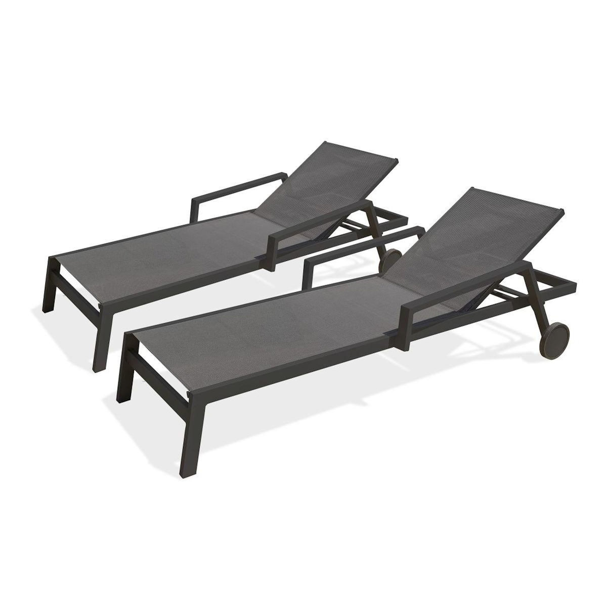 Paris Prix Lot de 2 Bains de Soleil Multi-Positions  Ibiza  210cm Gris Anthracite