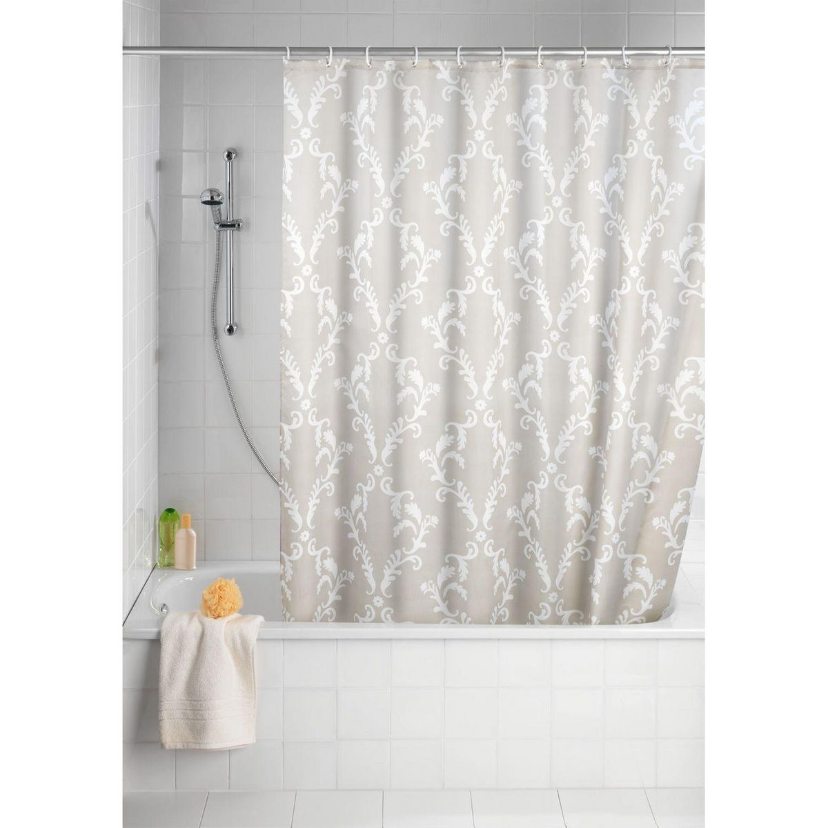 Wenko Rideau de douche anti-moisissure Baroque - Polyester - 180 x 200 cm - Beige